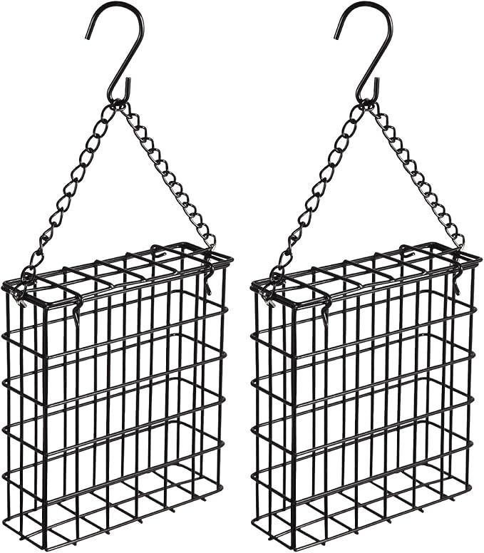 Yojanner 2Pcs Outdoor Suet Cage Bird Feeder, Wild Bird Feeder, Single Suet Cake Capacity, Fruit and Suet Feeder Style for Outside Hanging(Black)
