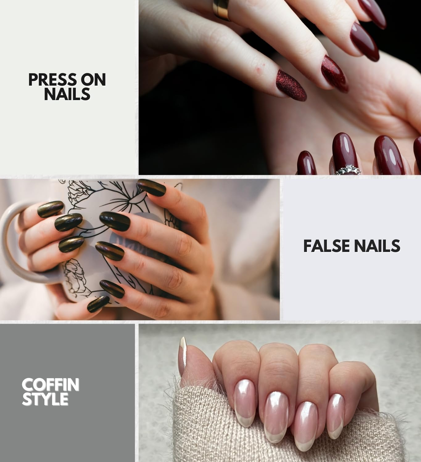 Coffin Press On Nails – 2x 3D Nail Lux Freestyle CoffinStyle Bundle with 2x 3D Nail Lux Bloody Mary Coffin Style by EBIN NEW YORK – Reusable Long and Extra Long Press-On Nails – Gift Set (4 Items)