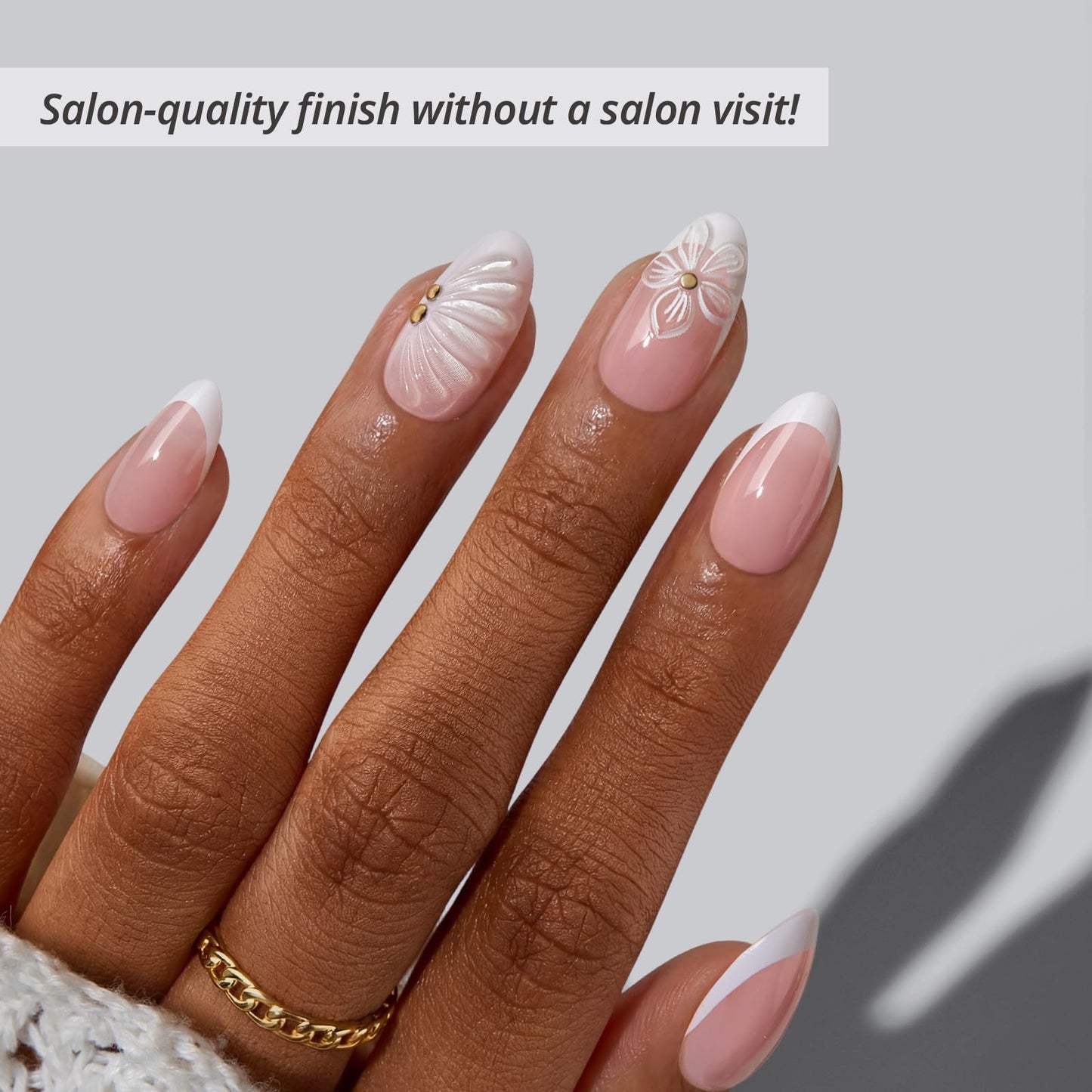 BTArtbox Press On Nails Short - Dew-Kissed Bud, Easy-to-Apply 3D Flower Pink Almond Press On Nails with Glue and Adhesive Tabs in 16 Sizes - 32 Nails All-in-One Kit