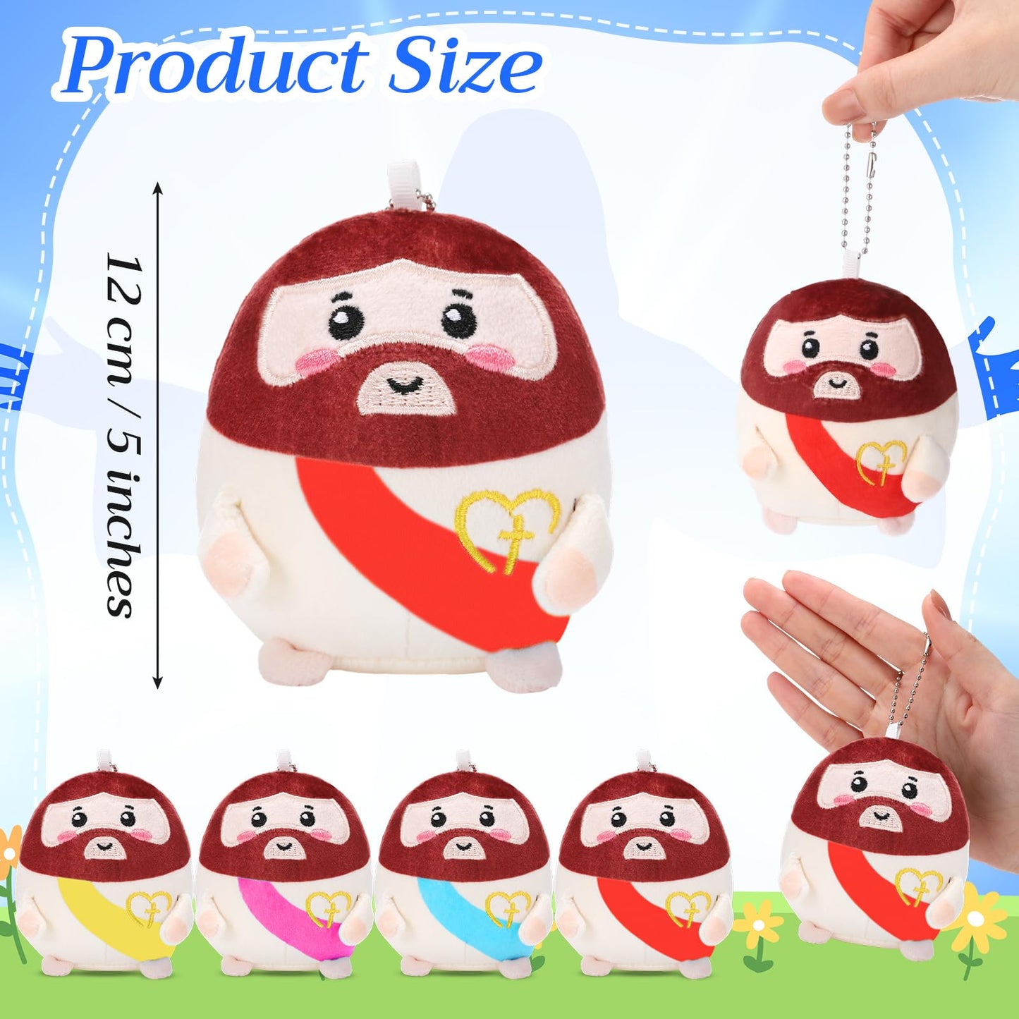 Civaner 12 Pcs Christian Jesus Plush Toys Bulk, 5" Mini Stuffed Plush Dolls with Keychain Faith Religious Gifts for Church Giveaways, Sunday School, Vbs, Baptism