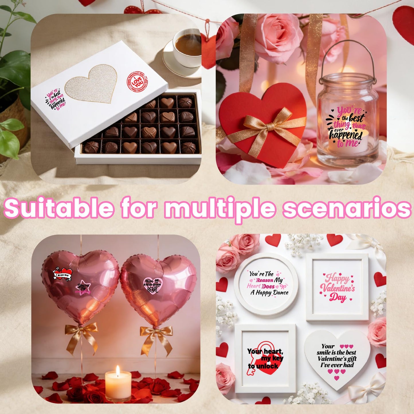 PRESSINART 25Pcs 25 Styles Valentines Vinyl Stickers for Jars Love Words Pattern PVC Self Adhesive Waterproof Holiday Cup Sticker Set for Scrapbooking Card Making Gift Glass Water Bottle Decoration