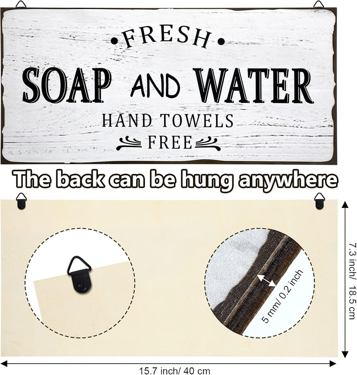 Jetec Farmhouse Bathroom Decor, Fresh Soap and Water Sign Vintage Bathroom Wood Plaque Rustic Wall Decor for Wall Art Decoration Restroom(Classic)