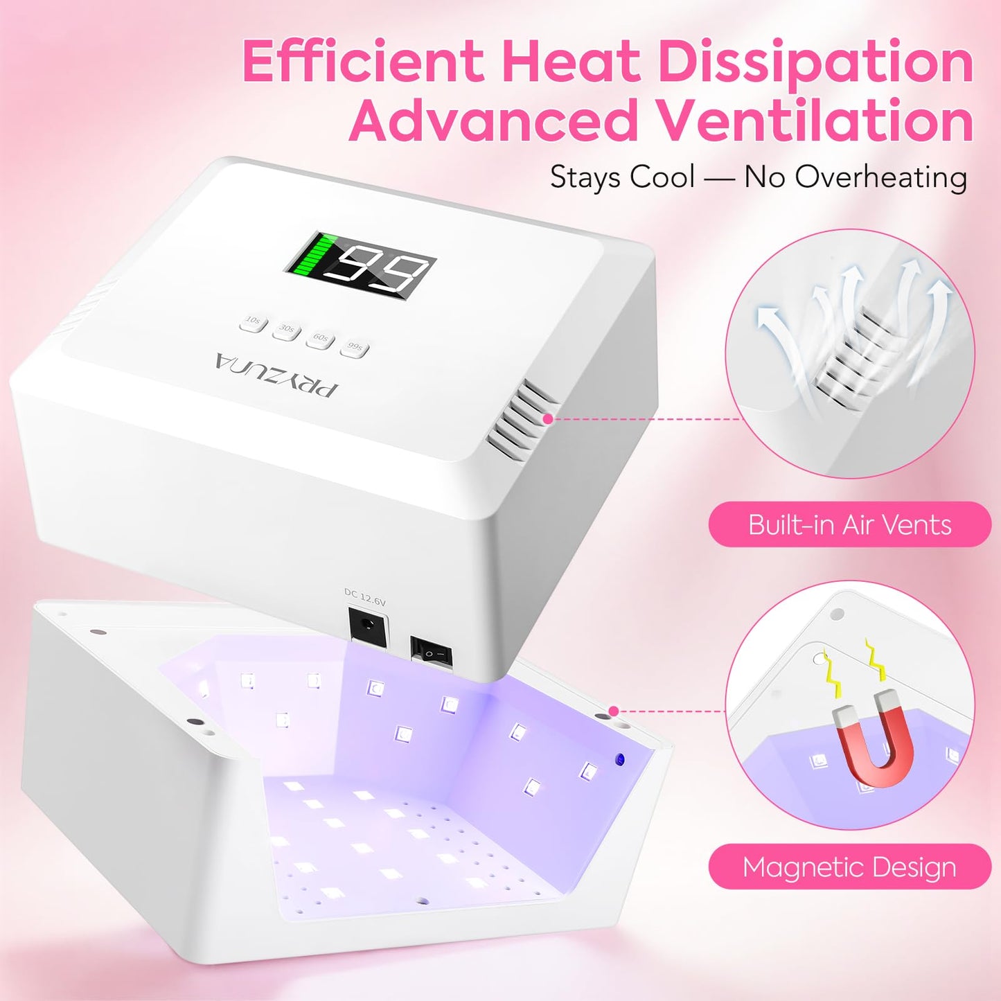Cordless UV LED Nail Lamp, 72W UV Light for Gel Nails with Metal Base, Fast Curing Professional Nail Lamps for Gel Polish with 4 Timers & Auto Sensor, Rechargeable Nail Dryer for Salon & Home (White)