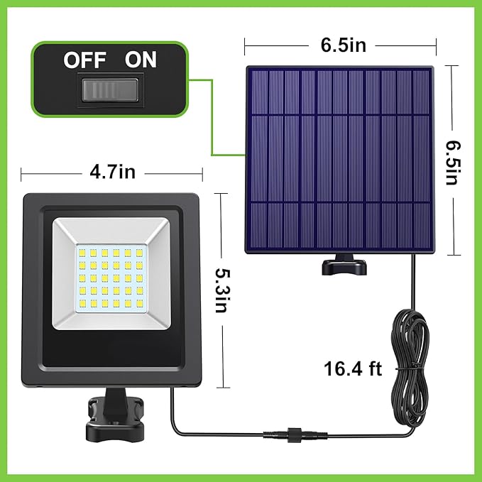Solar Lights Outdoor 6500K Cool White Solar Flood Lights, Waterproof Dusk to Dawn Solar Powered Security Spot Lights for Porch Patio Yard Garage 1 Pack