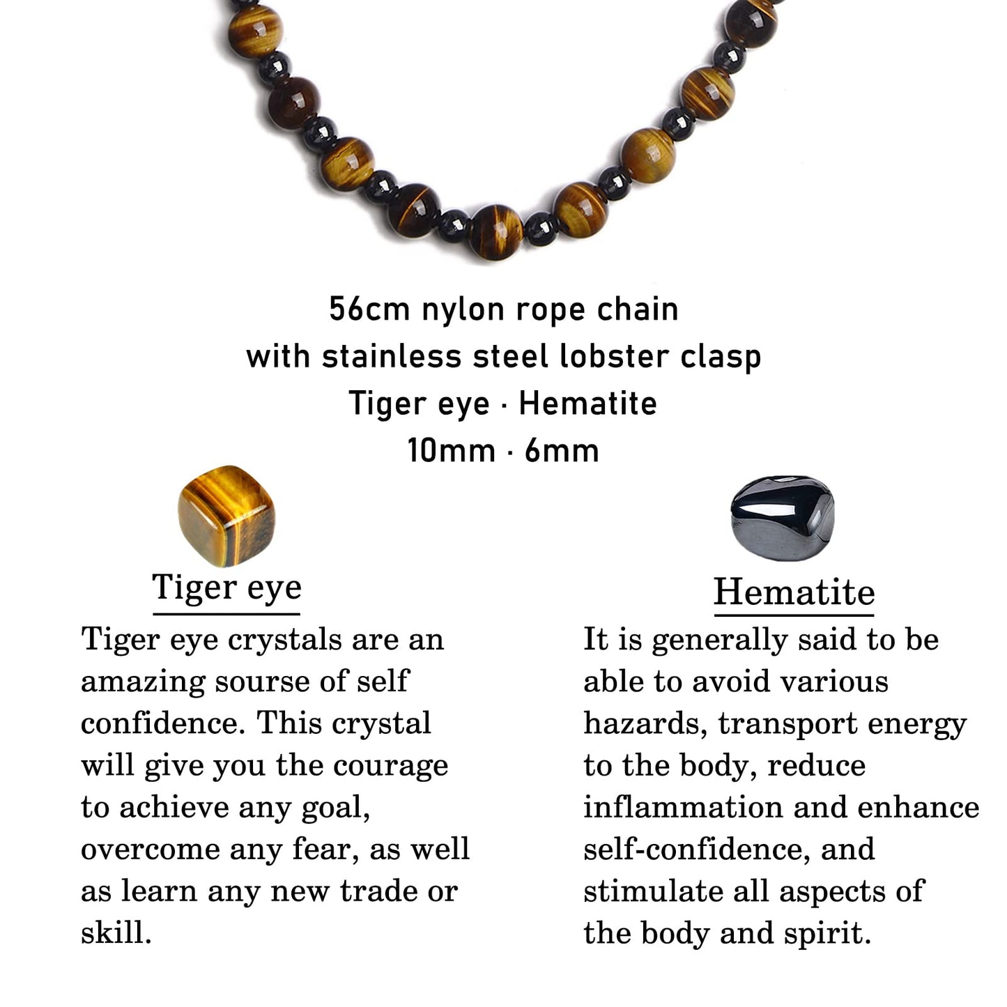 GENASTO Healing Crystal Black Obsidian Tiger Eye and Hematite Beads Necklace Triple Protection Necklace for Men Women