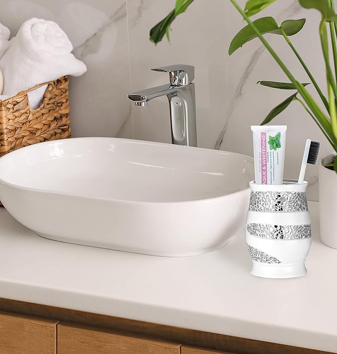 Zahari Home Sinatra Bath Tooth Brush Holder Modern Tooth Brush and Toothpaste Holder, White