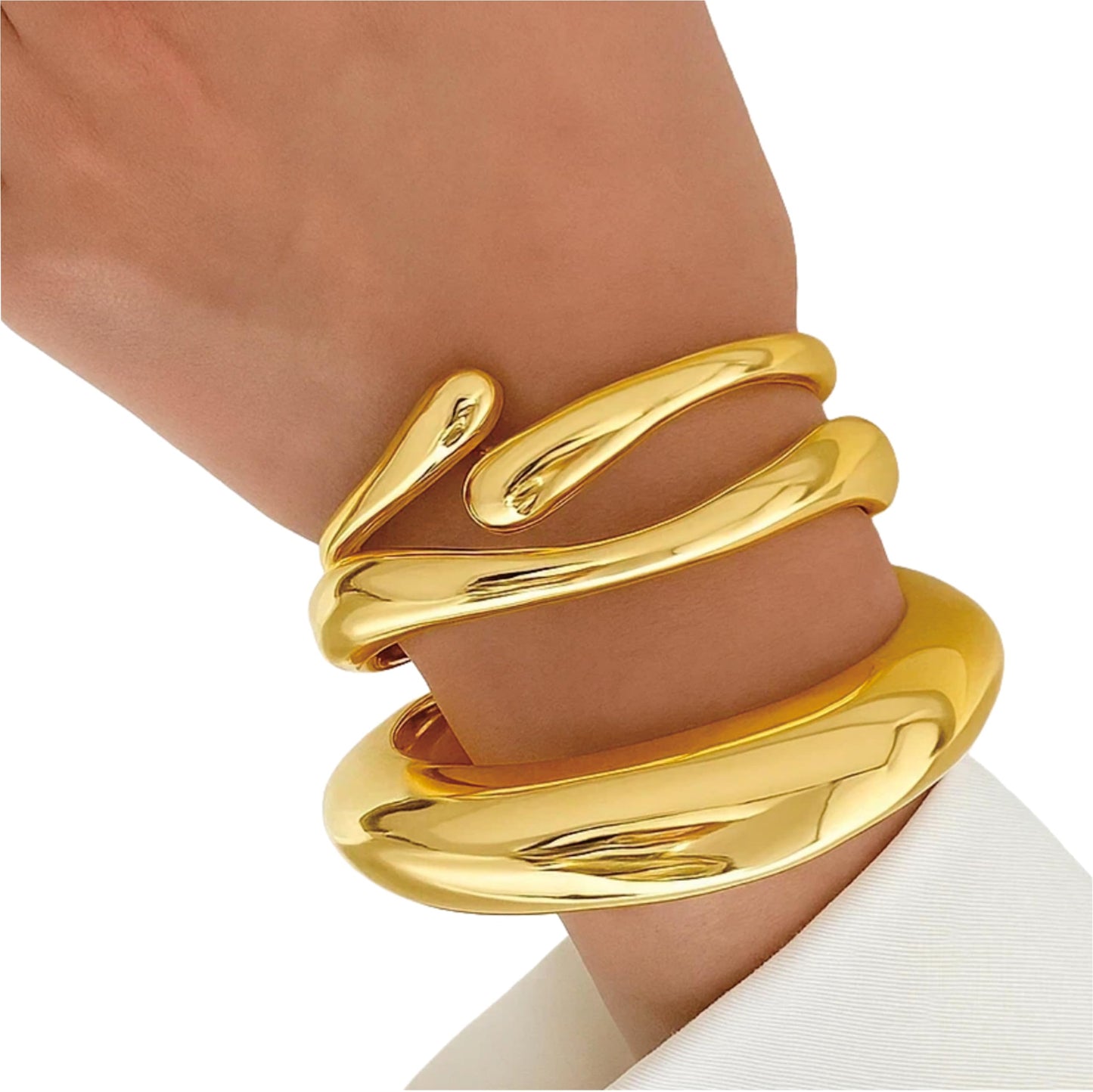 KKPOT Chunky Gold Bangle Bracelets for Women – 14K Gold Plated, 3-Piece Stackable Cuff Bangles Set, Trendy Minimalist Jewelry (Gold-1)