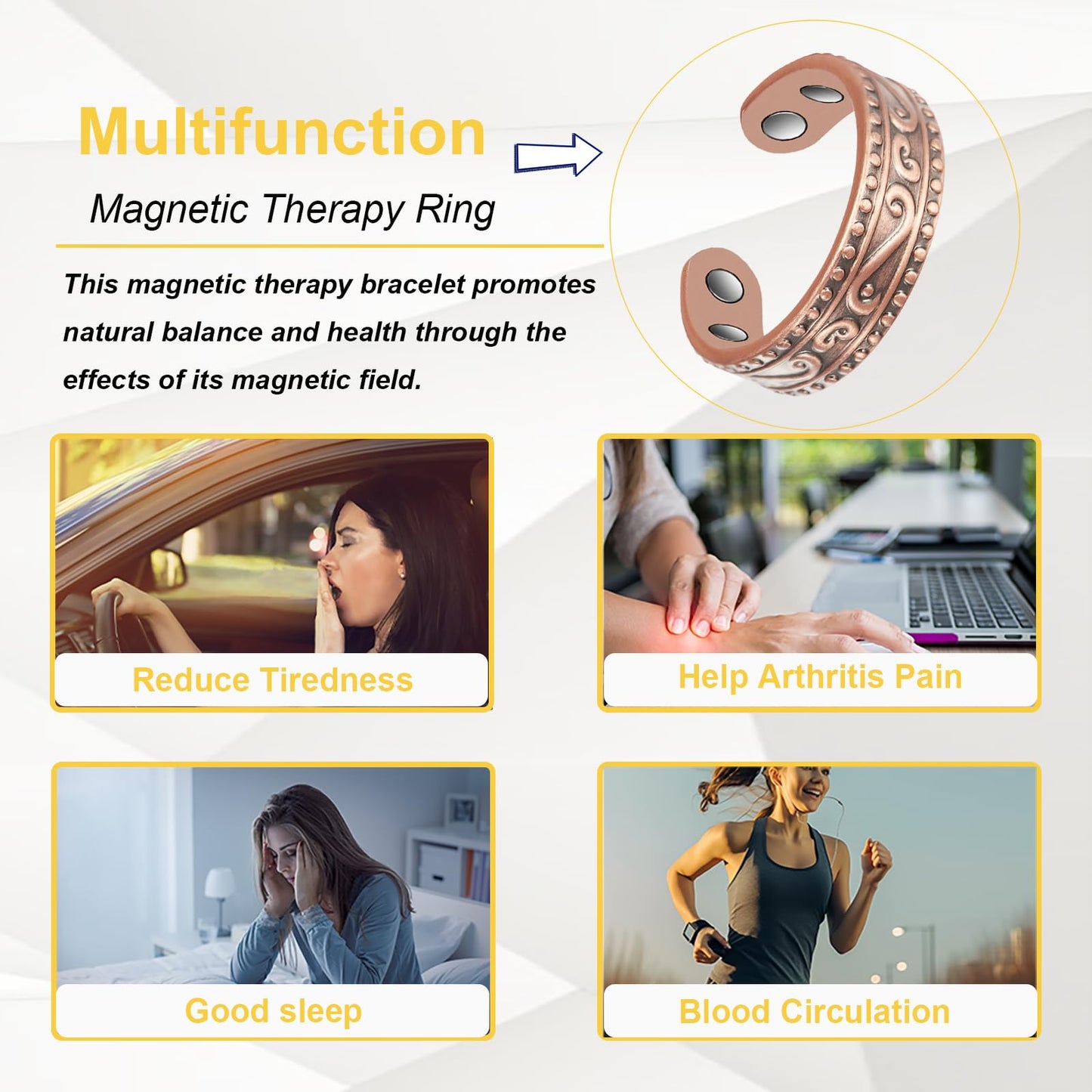 EnerMagiX Copper Rings for Women, 99% Pure Copper Retro Adjustable Magnetic Ring,Copper Jewelry Present (0955)