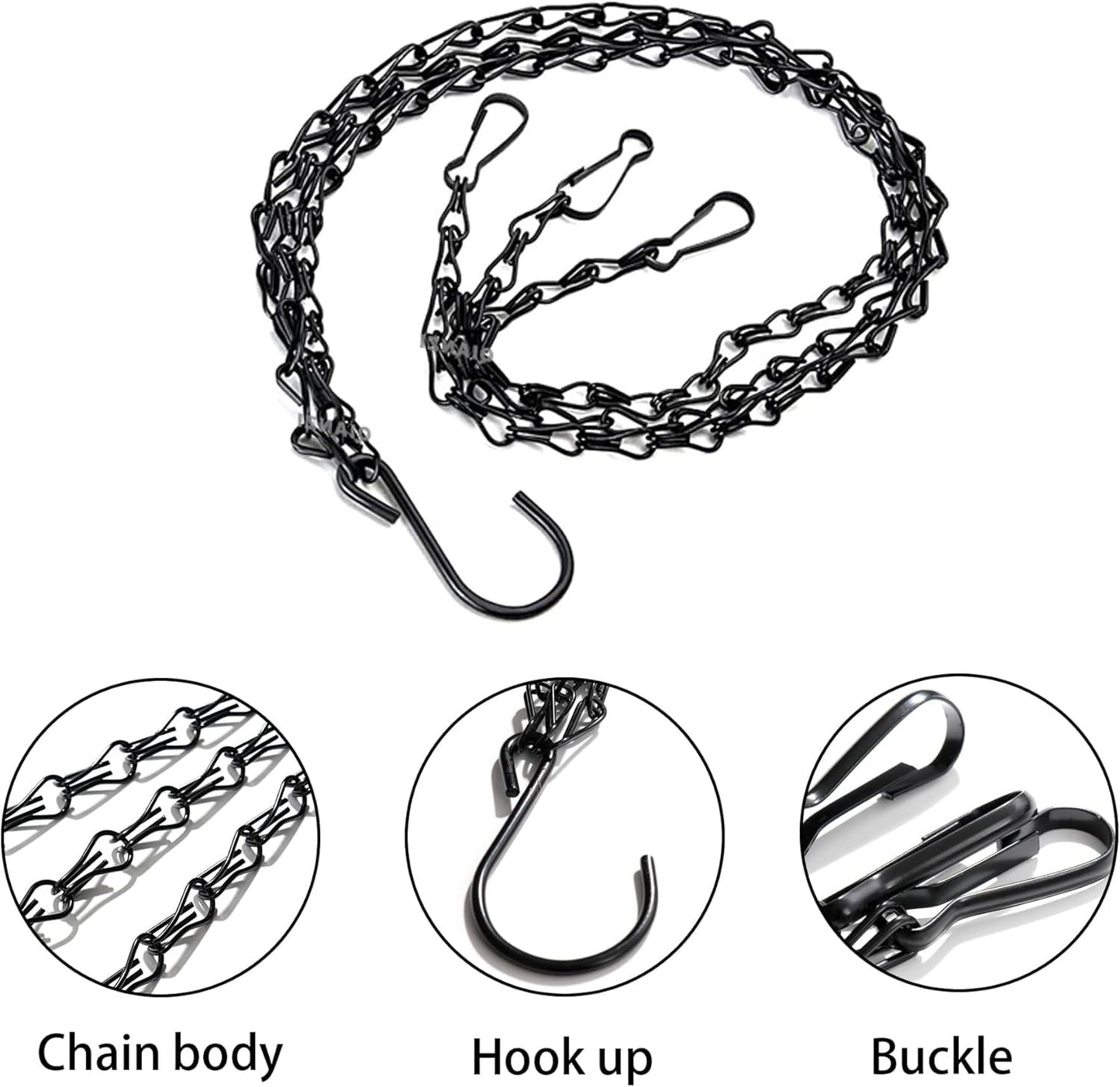 PWireless 3 Pack 16 inch Hanging Basket Chain, Long Hanging Plant Chains, Flower Pot Basket Chains 3 Point Replacement Chain Hangers for Planters, Bird Feeders, Lanterns and Other Ornaments (Black)