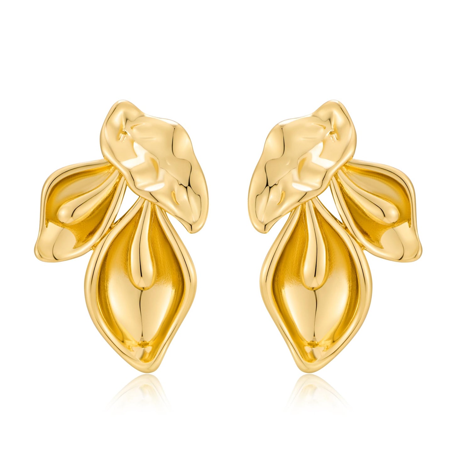ENSKEFEN Chunky Gold Flower Statement Earrings for Women Trendy Vintage Summer Boho Bold Irregular Floral Earrings