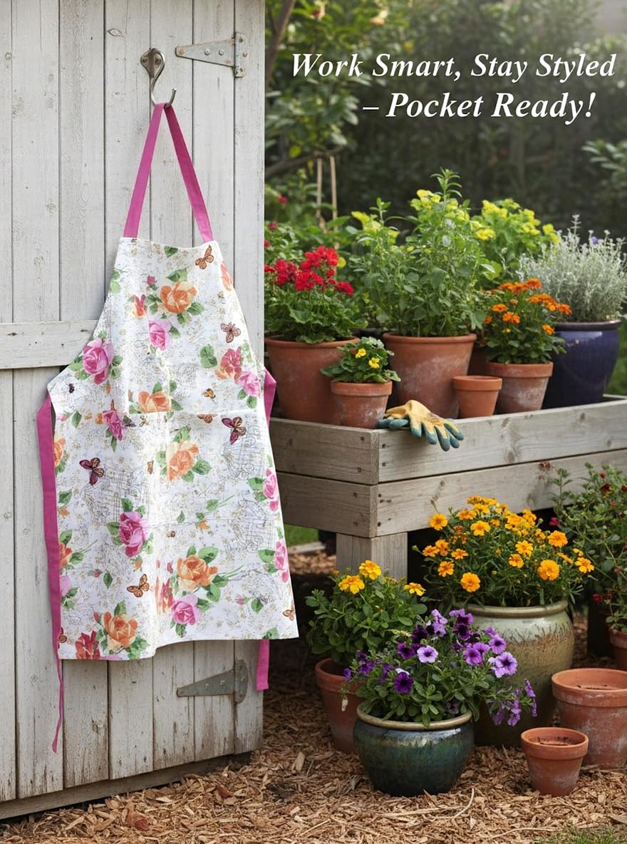 HOMETYGER Complete 4-Piece Set – Includes apron, heat-resistant oven mitt, dish towel, and an extra matching hand towel for everyday kitchen use (Pink Floral)