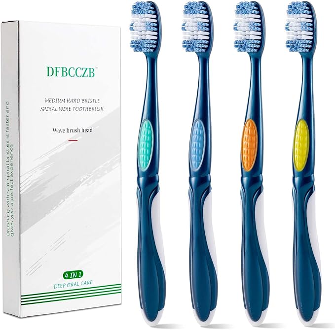 Medium, Spiral, Wavy Head Adult Toothbrush deep Cleaning to Remove Smoke and Tea Stains 4-Piece Set.