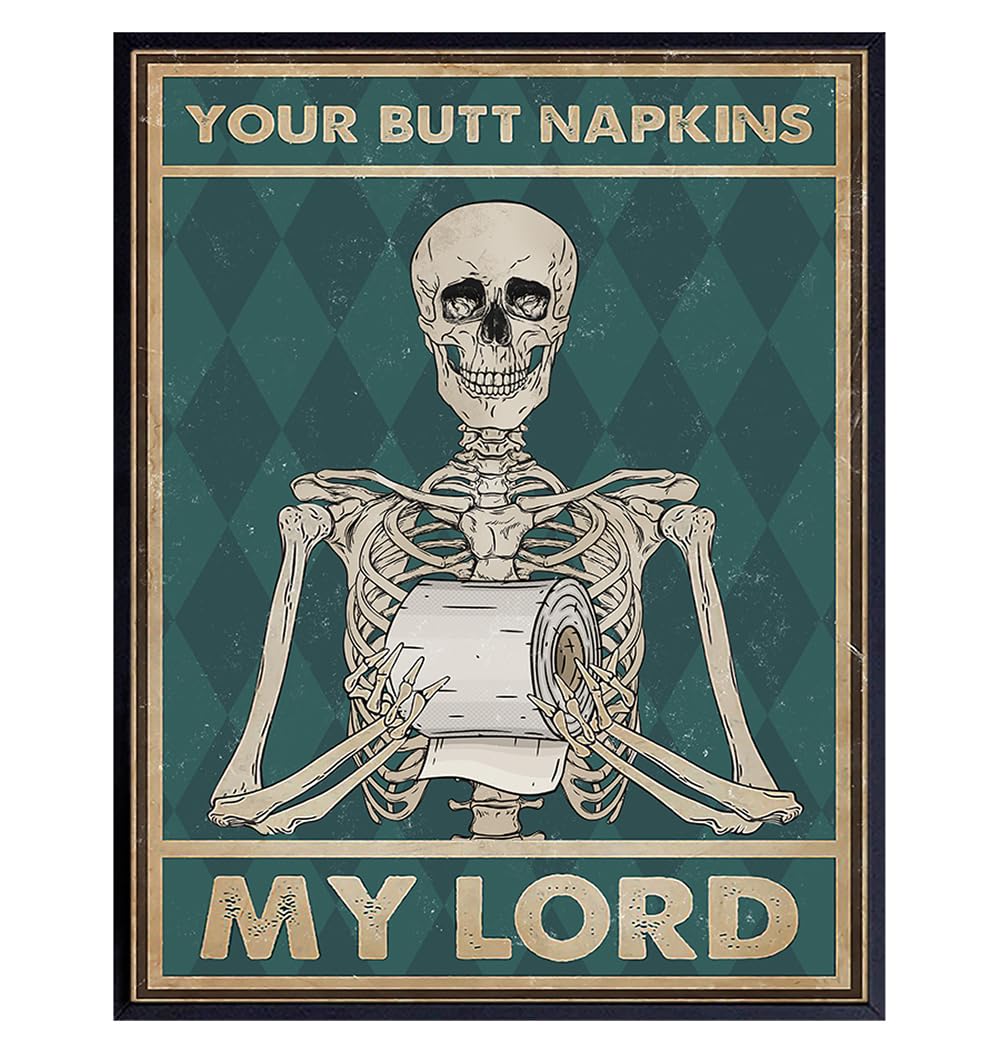 Spooky Bathroom Decor LARGE 11x14 - Skeleton Decoration - Funny Bathroom Wall Art - Your Butt Napkins My Lord - Humorous Bath Decor - Gothic Wall Art - Bath Accessories - Powder room Picture
