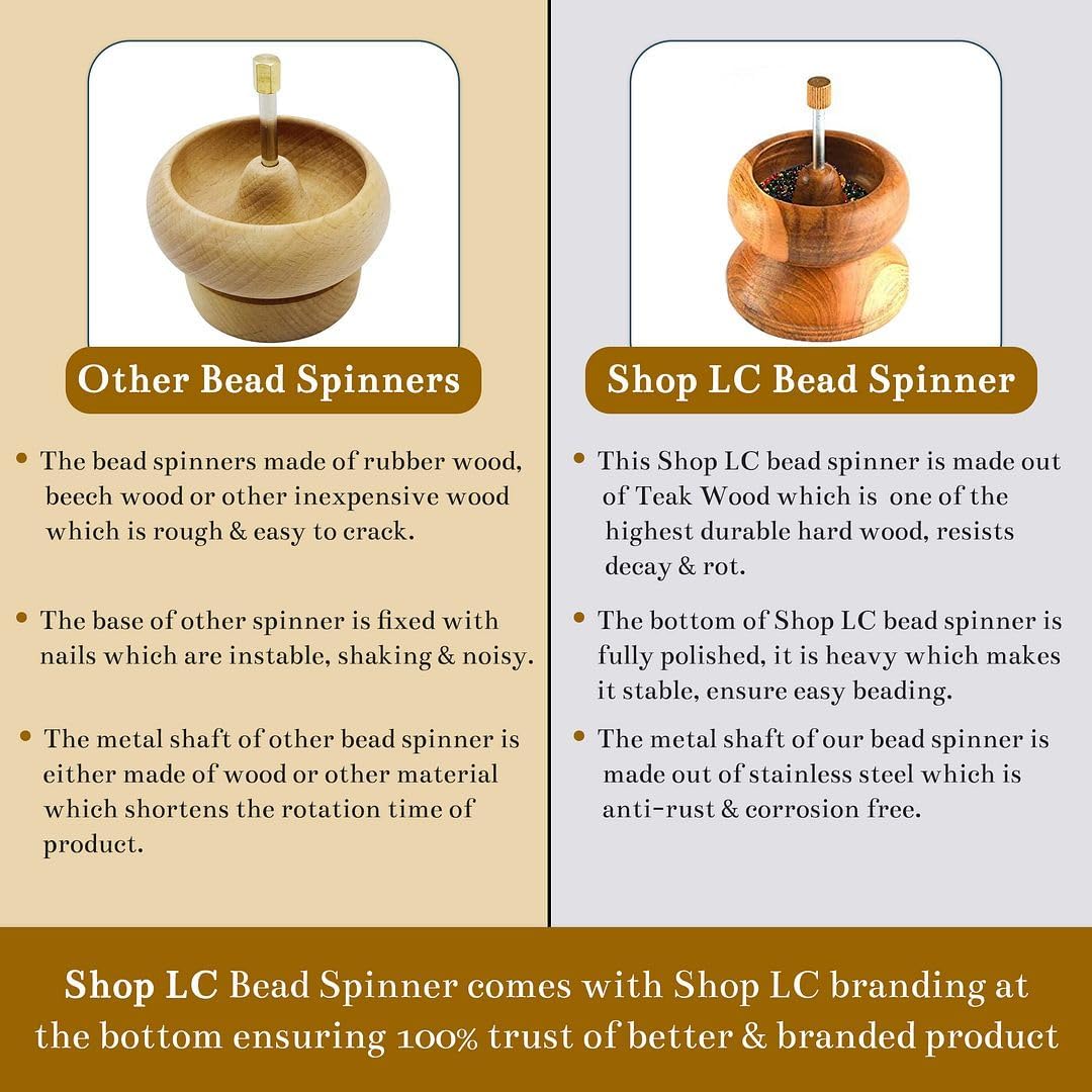 Shop LC Seed Bead Spinner for Bracelet Making Kit - Clay Beads Spinner with Big Eye Beading Needle and 3 Meter Long Thread Wooden Crafting Valentines Day Gifts for Womens - Teak Wood