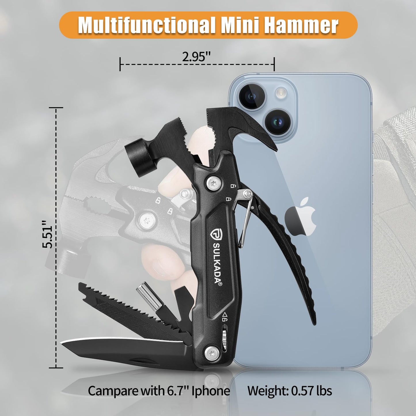 Gifts for men,Multitool Hammer 15 in 1 Camping Accessories Survival Gear,Valentines gifts Unique Brithday Gift Ideas