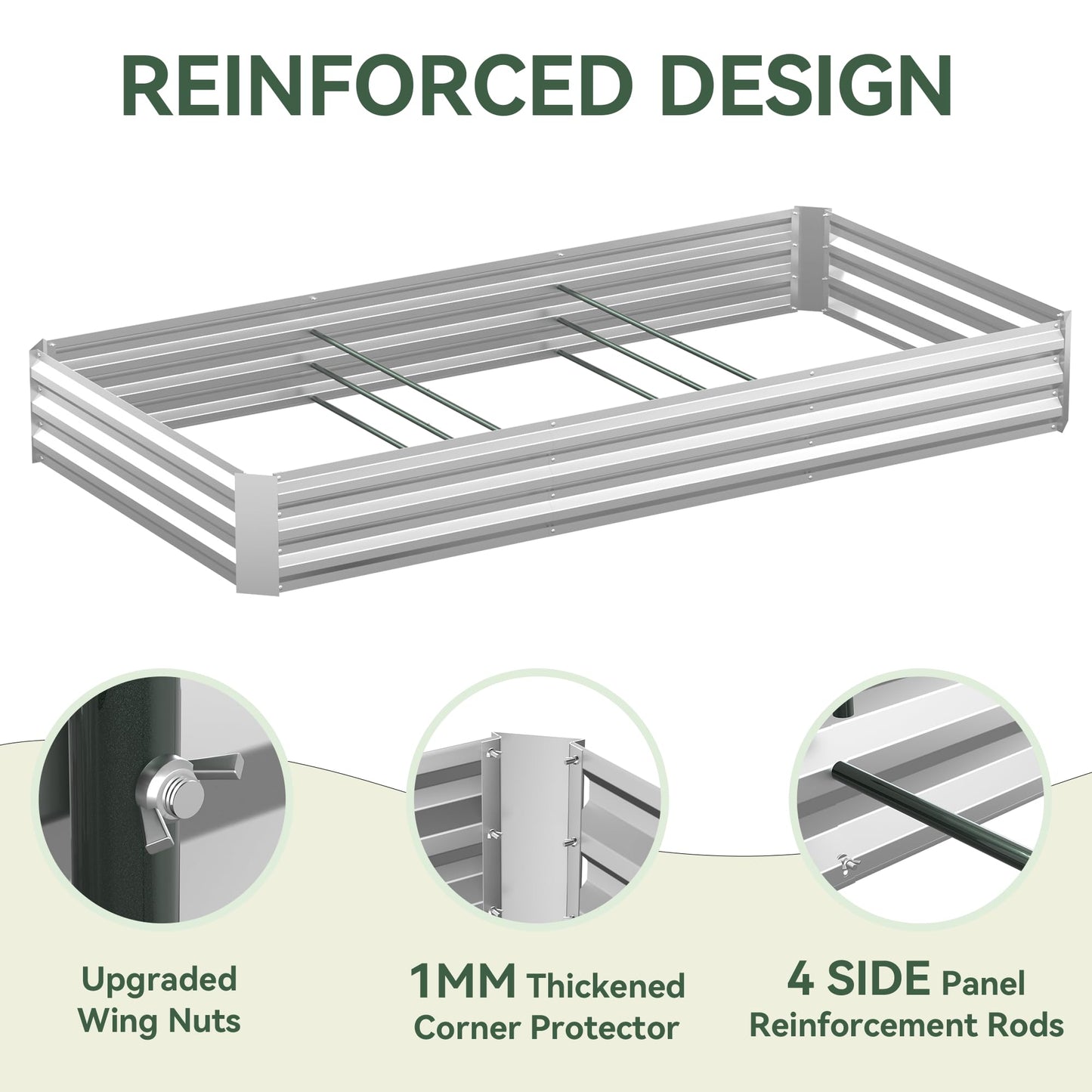 Lineware Raised Garden Bed with Self-Watering System, 8x4x1 ft Elevated Planter Boxes Outdoor with PE Cover, Galvanized Raised Beds for Gardening,Vegetables,Flowers, Backyard, Patio