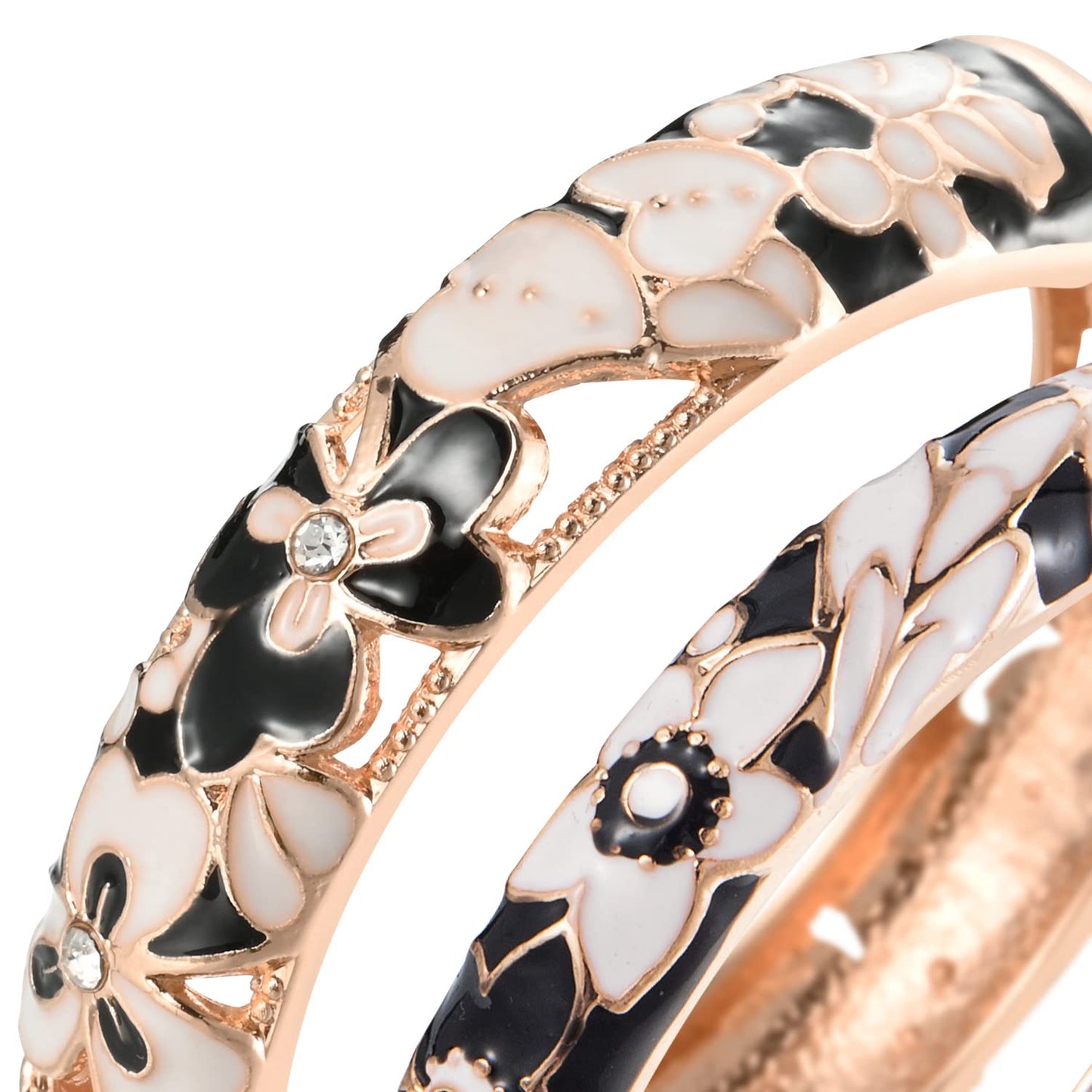 UJOY Fashion Cloisonne Bracelets Colorful Enameled Leaf Spring Hinged Plated Bangles Womens Jewelry Gifts 88A22 Black
