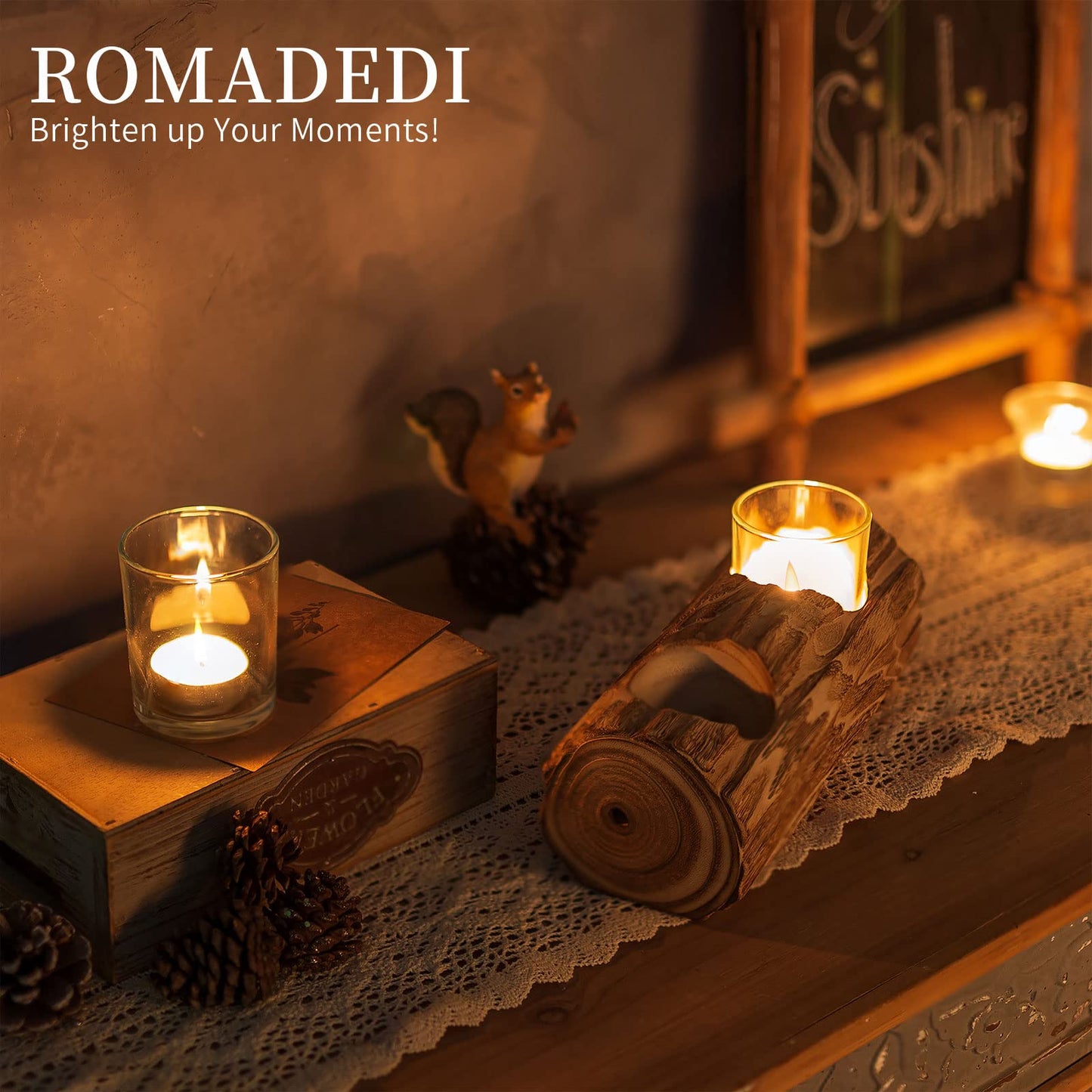 Romadedi Wood Tealight Candle Holder: Boho Decorative Votive Candle Holders for Rustic Wedding Decor, Tea Lights Country Theme Driftwood Table Centerpiece, Coastal Farmhouse Home Decorations