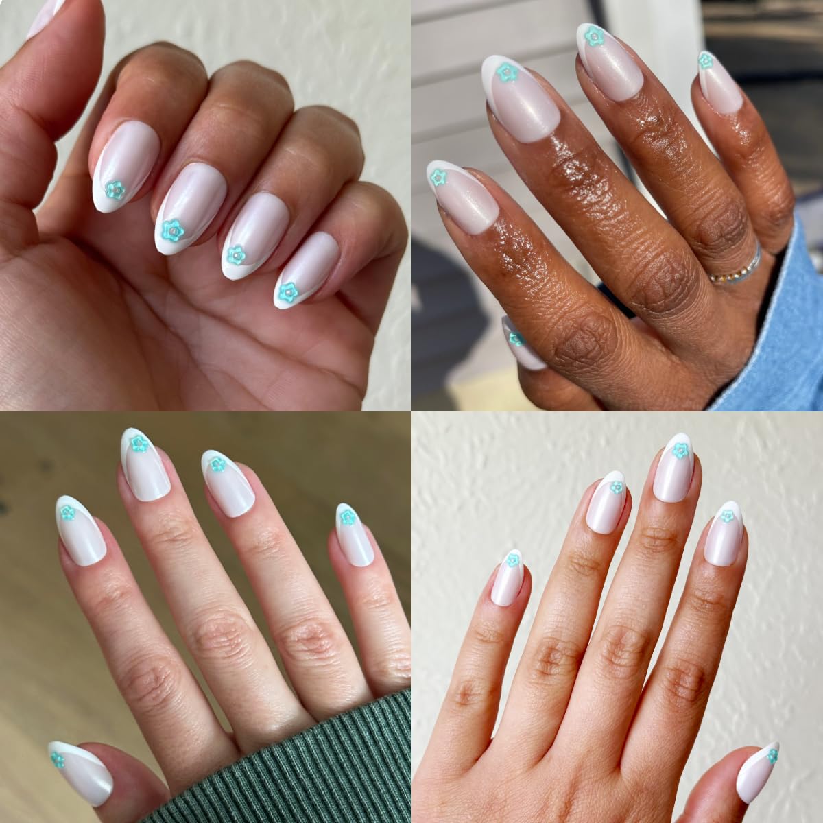 Olive & June Maximalist Instant Mani Press-On Nails (Glue) | 42 Fake Nails, 21 Sizes | Non-Toxic, Long-Lasting Big, Bold Gorgeous Realistic Look | Medium, Almond | Puffy Flower Chrome French