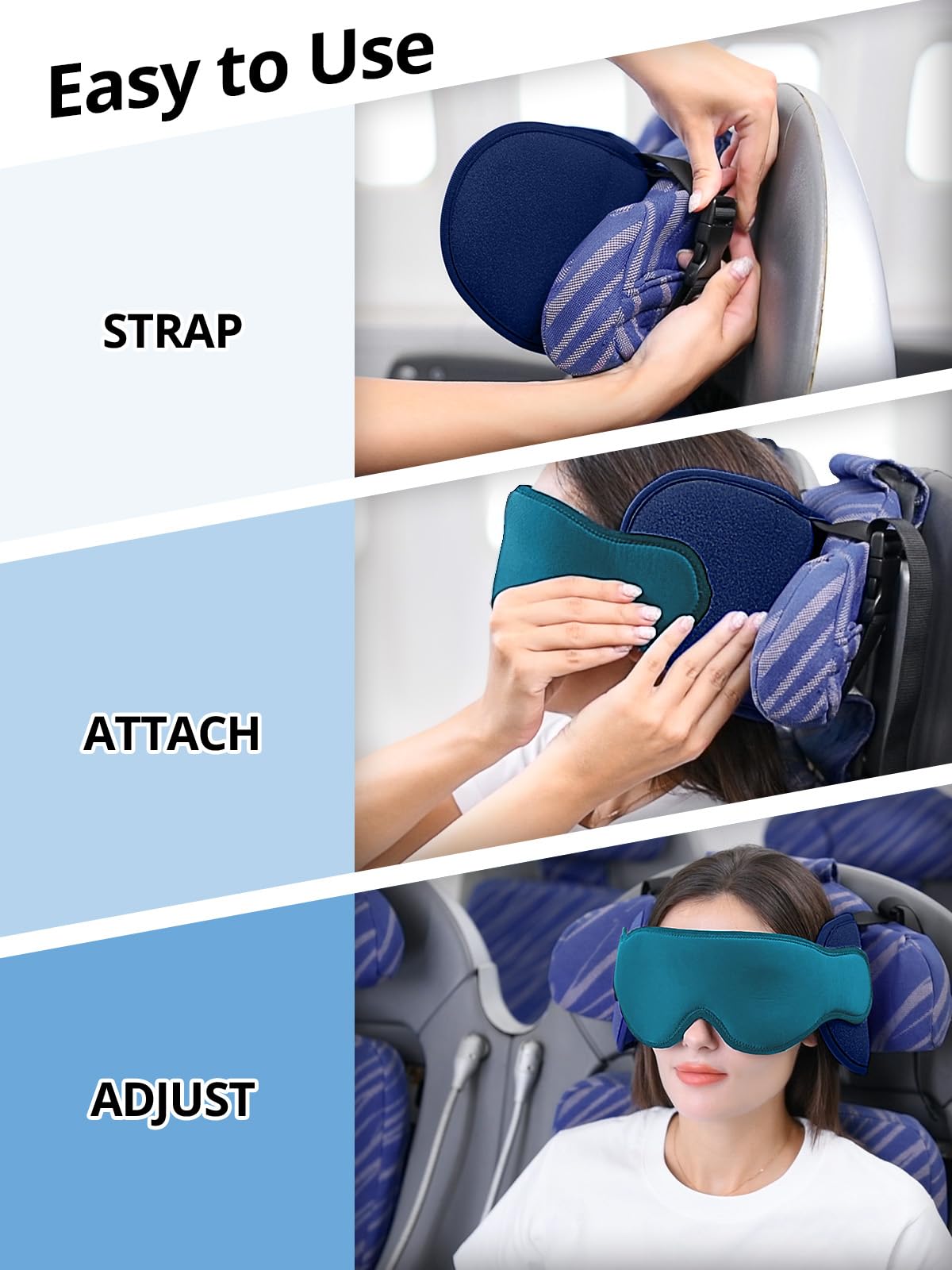 Inspireyes Travel Pillows for Airplanes, 360° Head Support for Long Flight, Soft Airplane Pillow with 3D Eye Mask for Sleeping, Stop Bobblehead, Airplane Headrest Gadgets, Lake Blue