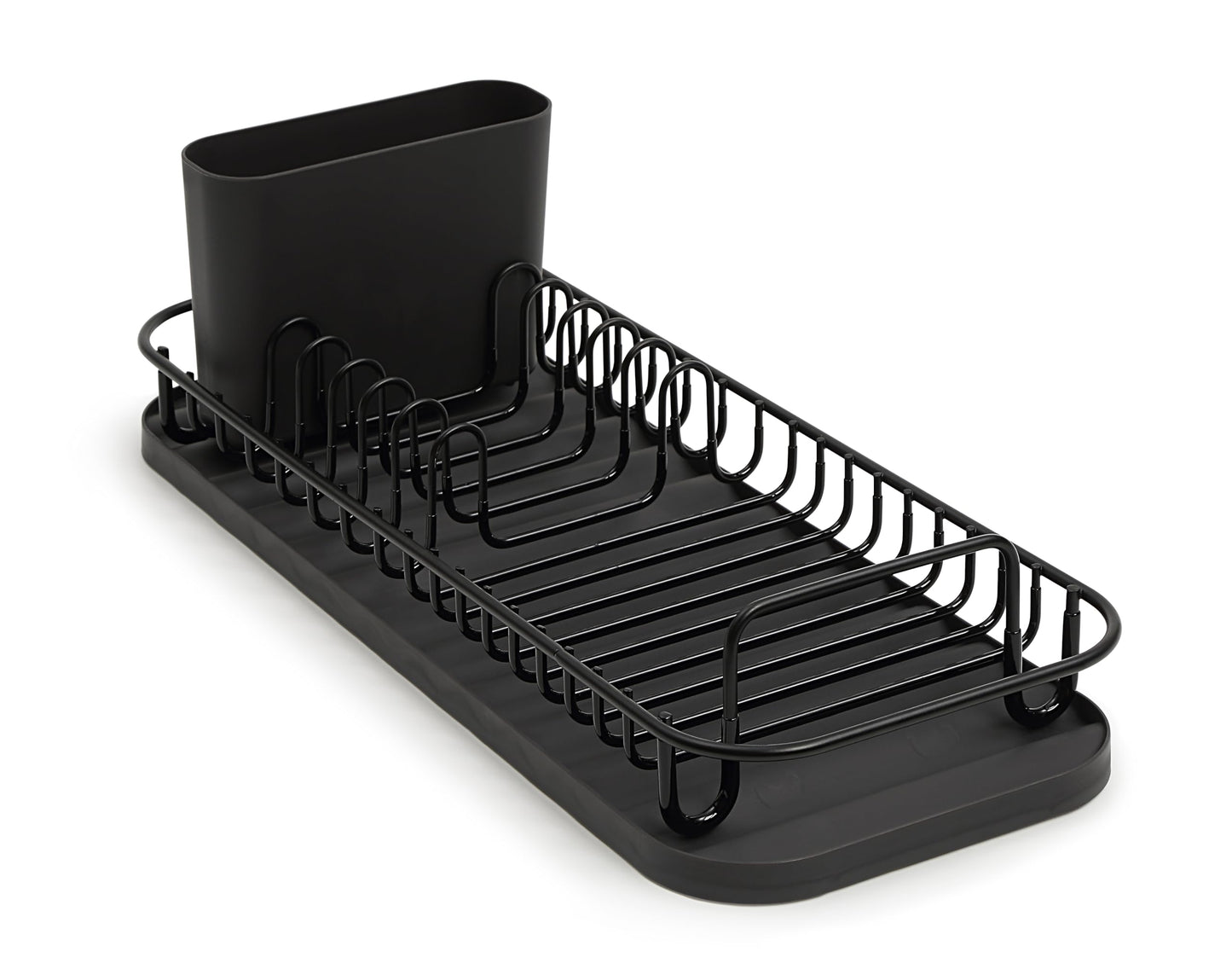 SunnyPoint 304 Stainless Steel NeverRust Compact Dish Drying Rack with Utensil Holder & Removable Drain Tray, Rustproof Small Dish Rack for Kitchen Countertop or Over Sink – Black