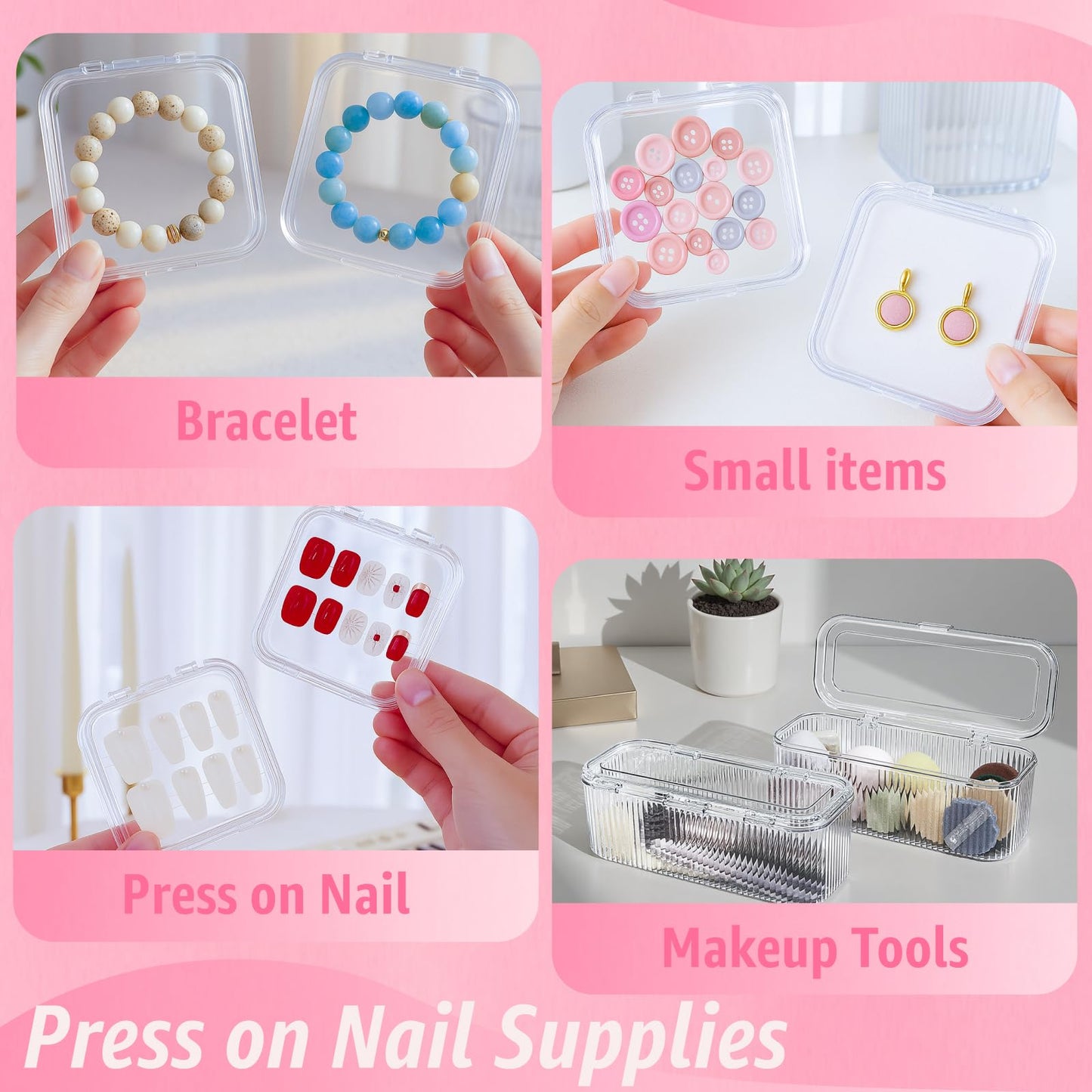 XNXA Clear Press On Nail Storage Containers 12-Pack Stackable Cases, Press Ons Nail Packaging Organizer Case, Acrylic Tips and Fake Nails Display Box for Travel and Salon Use (Clear 01)