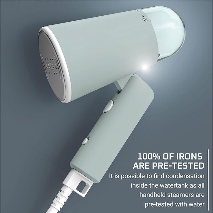 Rowenta Mini Travel Steamer for Clothes, Portable Handheld Steamer with 2.3 Oz Tank, Foldable, 1100 Watts, Ironing, Travel Essentials, Green, DR1014