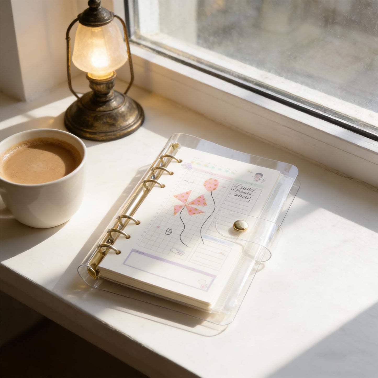 NatSumeBasics Clear A6 Binder Cover Gold 6 Rings 4"x7" Notebook Shell Protector Refillable Loose Leaf PVC Folders Soft Binding Accessories Supplies (Gold A6 Binder)