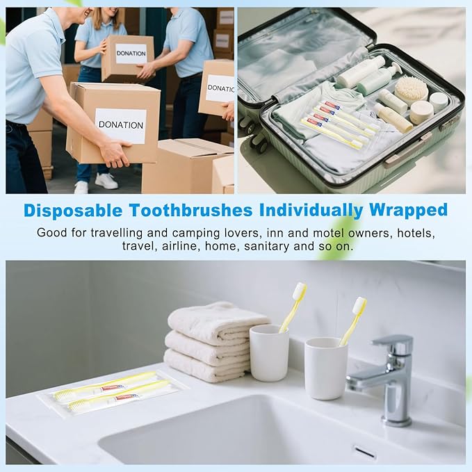 Disposable Toothbrush with Toothpaste Set Bulk, Individually Wrapped Soft Bristles Travel Size Medium Manual Toothbrushes Kit for Hotel/Travel/ Business/Donation/Homeless/Charity/Camping (100 Pack)