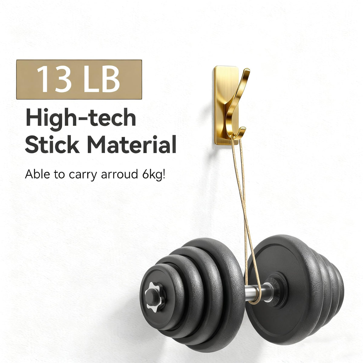 10 Pack Brushed Gold Self Adhesive Coat Hooks for Hanging (10 Count)
