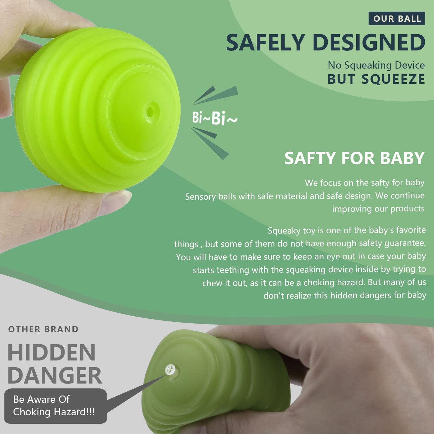 Baby Sensory Toy Bundle - 6-Piece Infant Textured Squeeze Balls (Multi-Massage) + Rattle Teething Balls, Montessori Soft Chew Rattles, Safe Wheat Straw Travel Toys, Developmental Newborn 6-12 Months