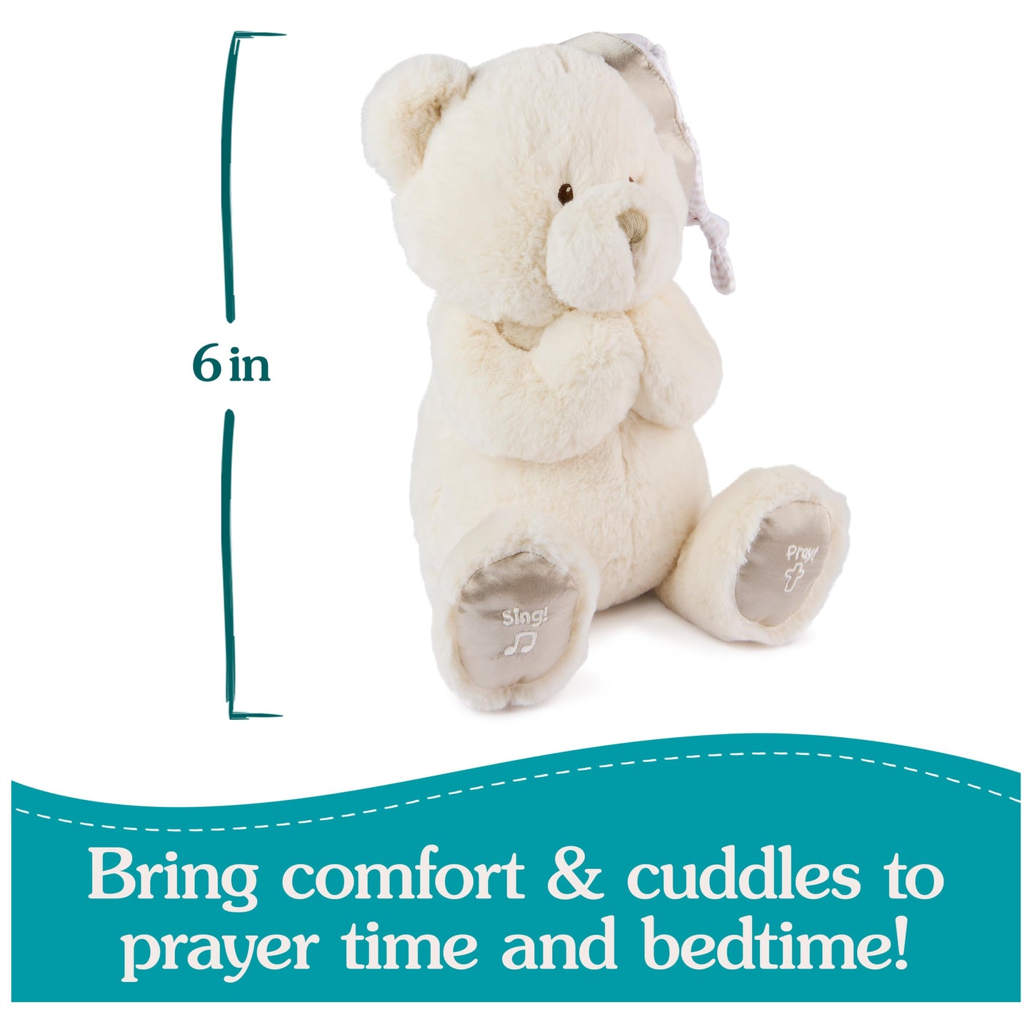 GUND Animated Goodnight Prayer Bear, Spiritual Plush Teddy Bear, Sensory Toy Stuffed Animal for Ages 0 and Up, Cream, 11"