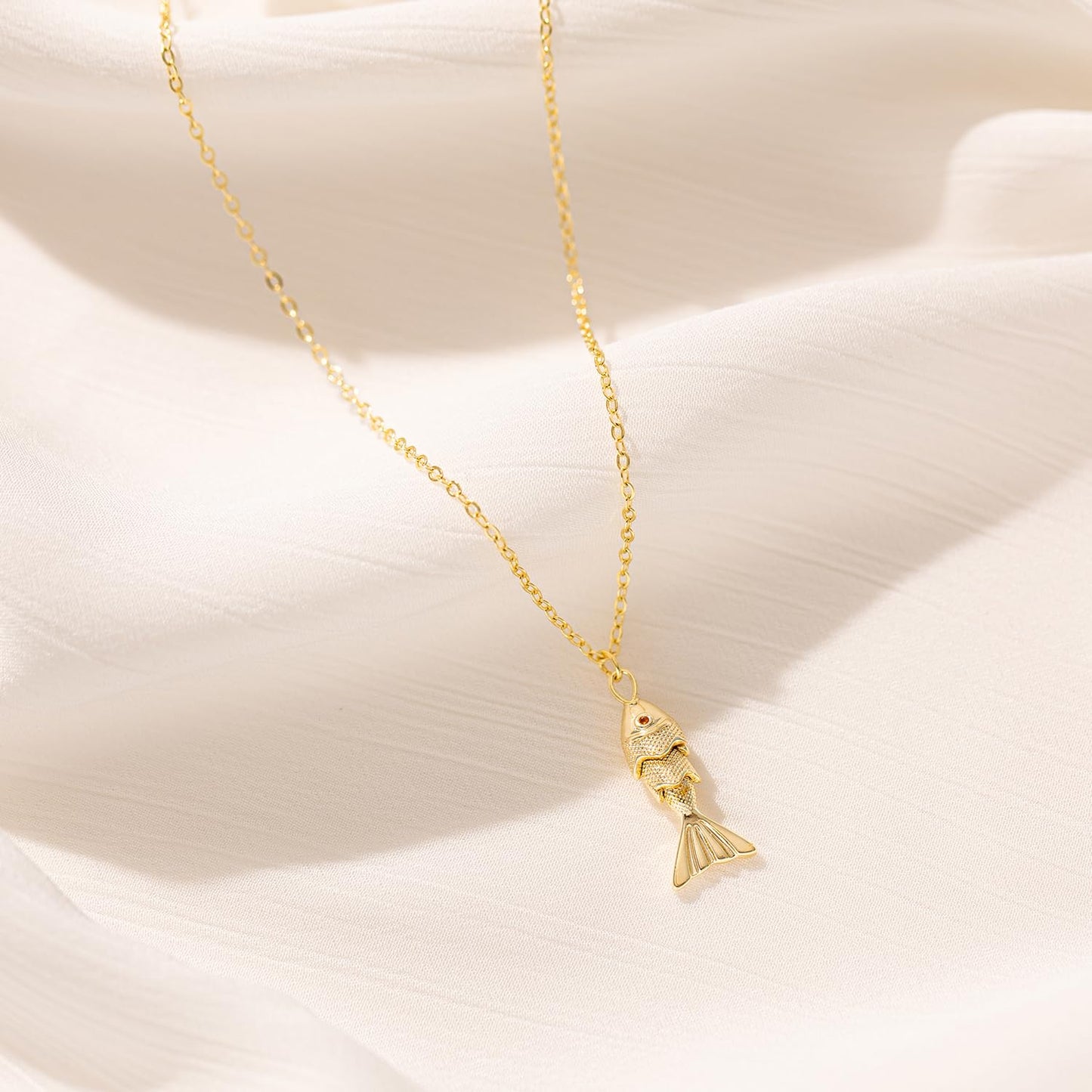 BSGRL Dainty Gold Necklace - 14K Gold Plated Animal Fish Sea Beach Necklace for Women 16.5"+2"