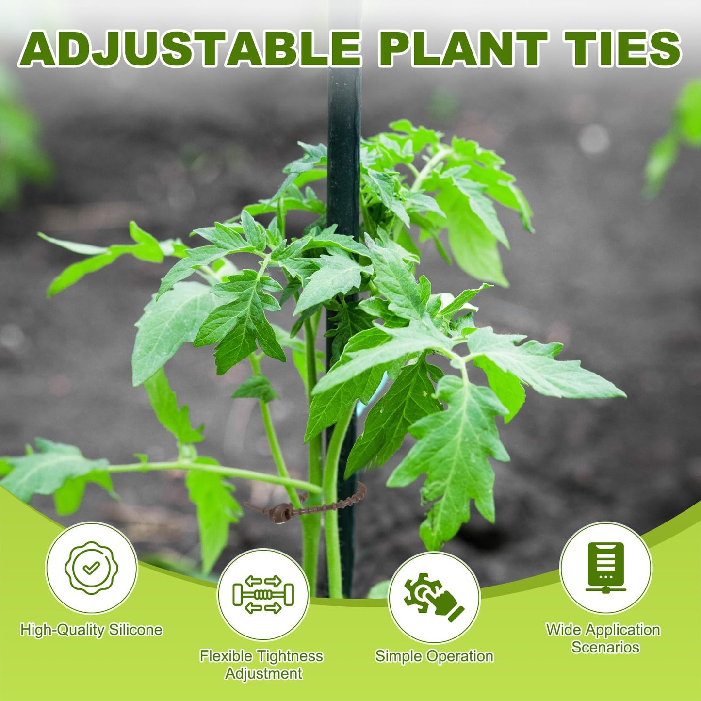 M METERXITY 48-Pack Adjustable Plant Ties, 4.7/5.9/6.7/8.2 Inch Silicone Flexible Multi-Function Garden Twist Tie for Crafts/Gift Wrapping/Gardening Plants, Reusable Support Twine [Brown]
