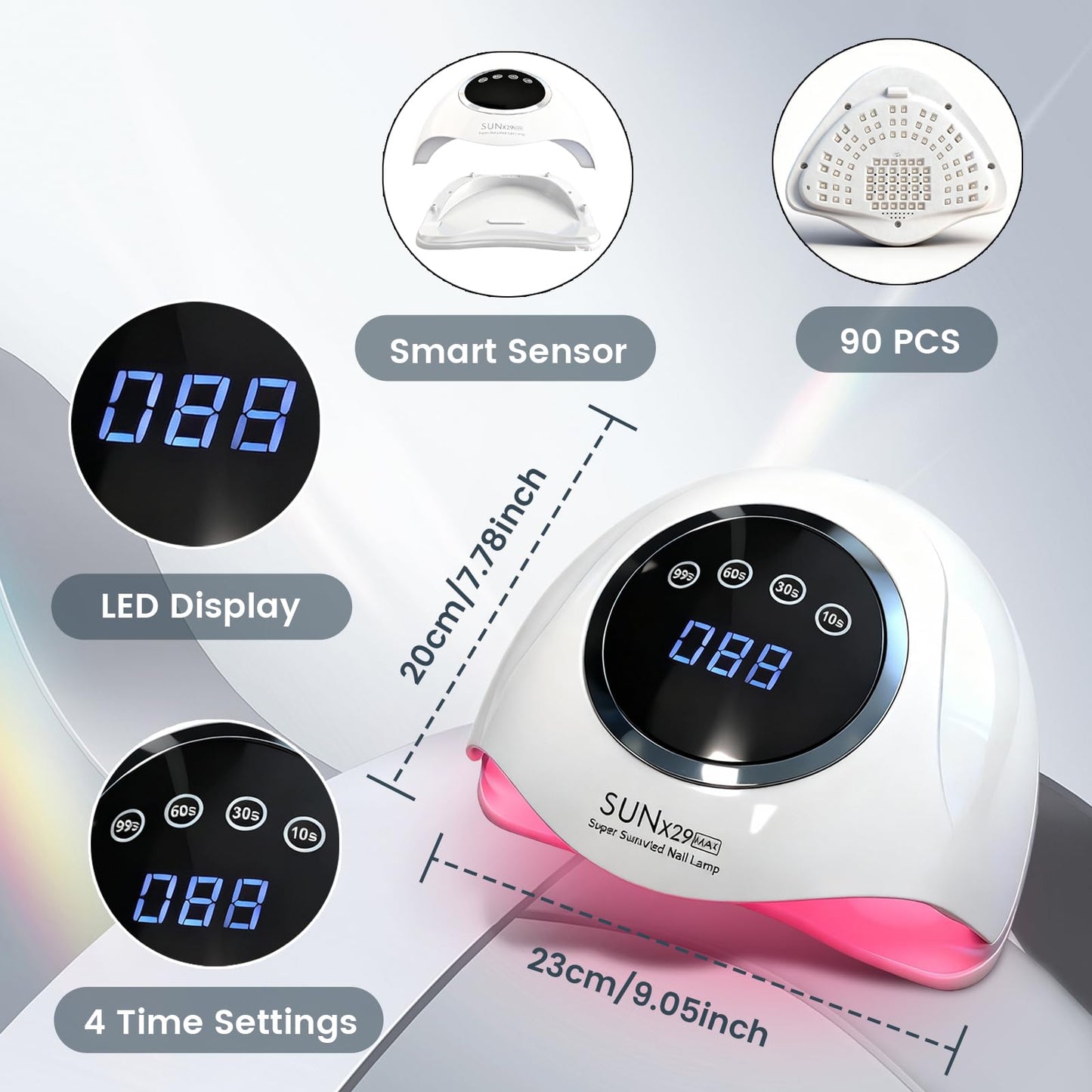 PROFESSIONAL 500W UV LED NAIL LAMP - 90 LED Bulbs for Fast Curing Gel Nail Polish - Smart Sensor with 4 Timers (10S/30S/60S/99S) - Portable Nail Dryer for Home & Salon Use - Quick & Even Drying