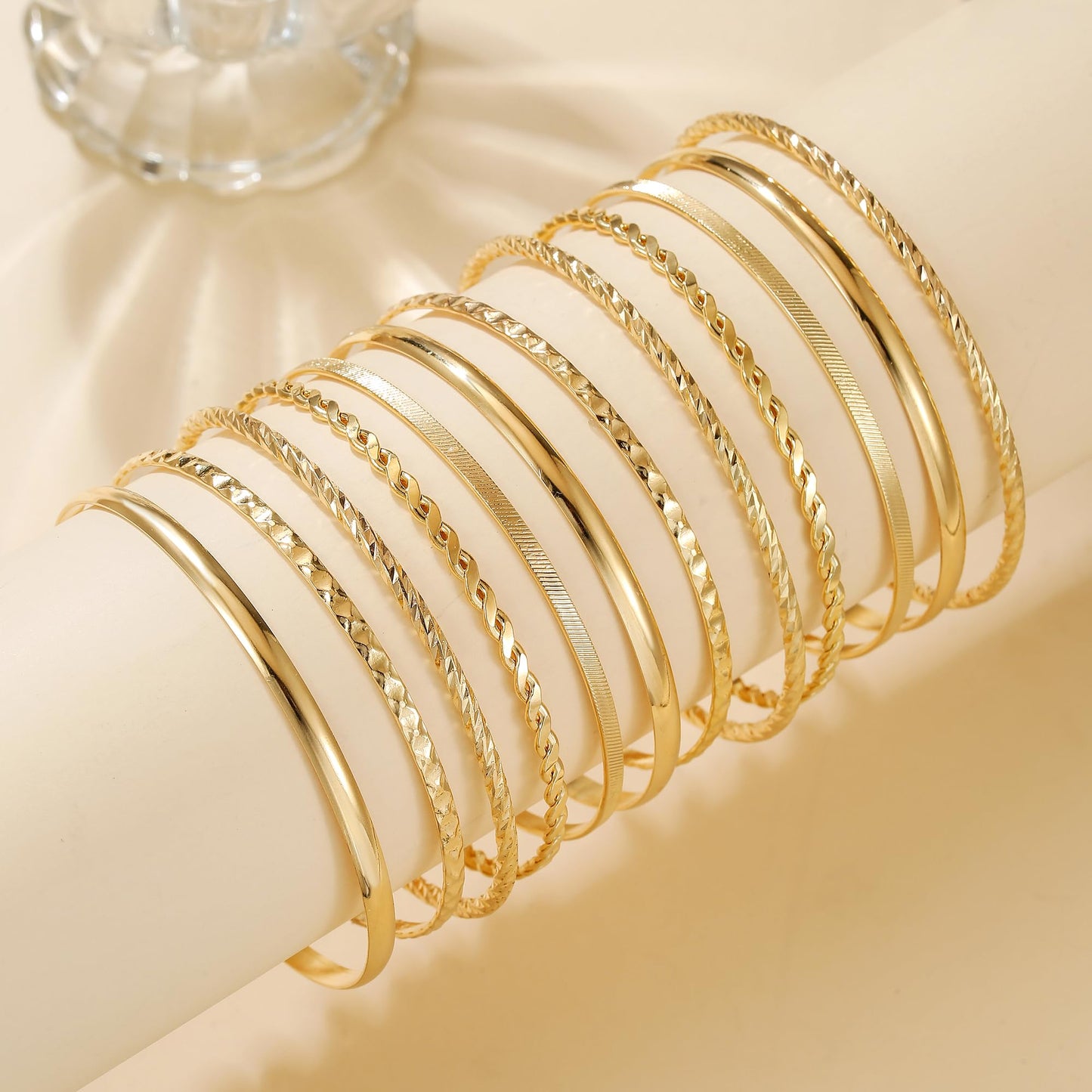 AYWFCBF Gold Bangles Bracelets for Women, 12Pcs Gold Plated Stackable Bracelets Multi Layer Textured Gold Bracelets Set Jewelry for Women