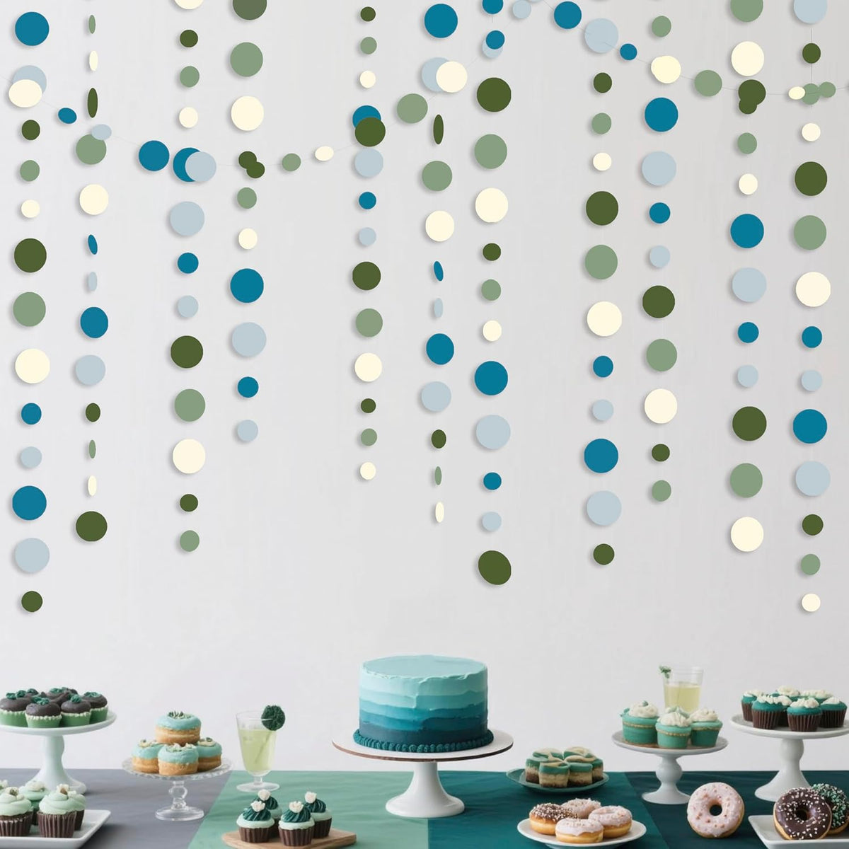 Sage Green and Dusty Blue Party Decorations Polka Dots Garlands Hanging Paper Circle Dots Streamer for Men Boy Birthday Baby Shower Wedding Engagement Retirement Silly Goose Party Decorations Supplies