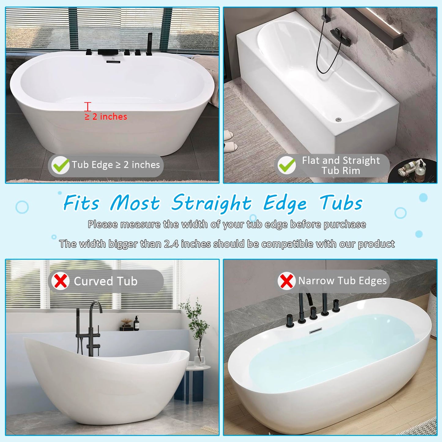 Longer Bathtub Splash Guard for Kids, Soft Silicone Tub Water Guards Toy Tray Holder for Toddlers, Bathtub Topper Splash Guard with Strong Suction Cups, Prevent Water Spills in Bathroom (2.6FT Grey)