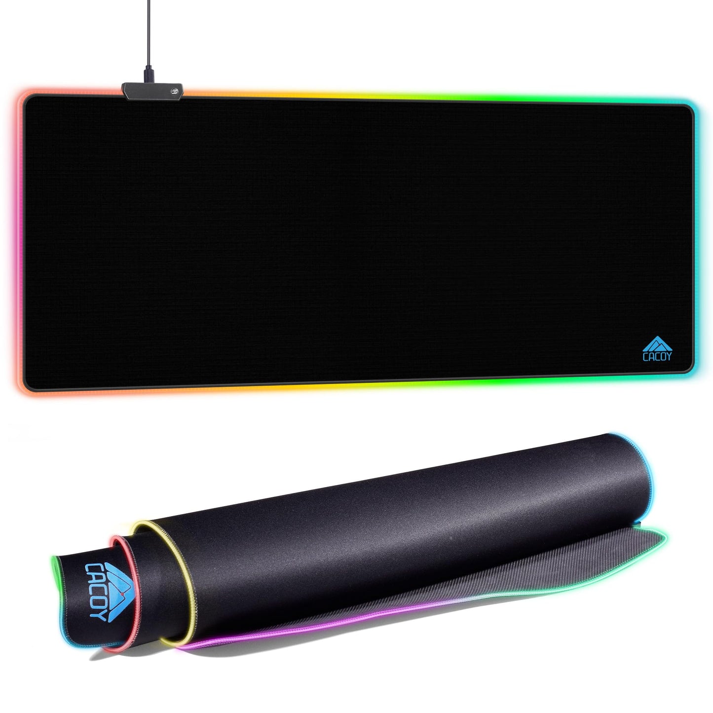 Cacoy 48" x 20" RGB Gaming Mouse Pad XXL, Large LED Mouse Mat with 9 Lights Modes, Lighting Up Desk Mat for Keyboard and Mouse, Extended Desk Pad Protector, Non-Slip Base Mousepad Accessories, Black