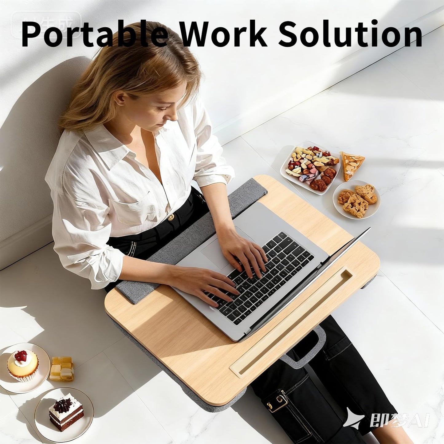 Heyfriday Home Office Lap Desk with Wrist Rest Laptop Bed Desk for Notebook, Laptop, Tablet, Lap Stand with Tablet, Phone Holder Fits Up to 14 Inch Laptops(Woodgrain)