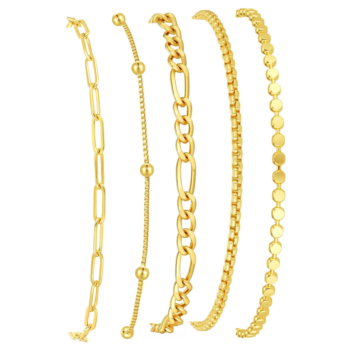 Striviio Gold Bracelets for Women, 14K Gold Plated Stackable Bracelet Stack Set Adjustable Charm Paperclip Chain Snake Link Layered Waterproof Jewelry Sets Gifts