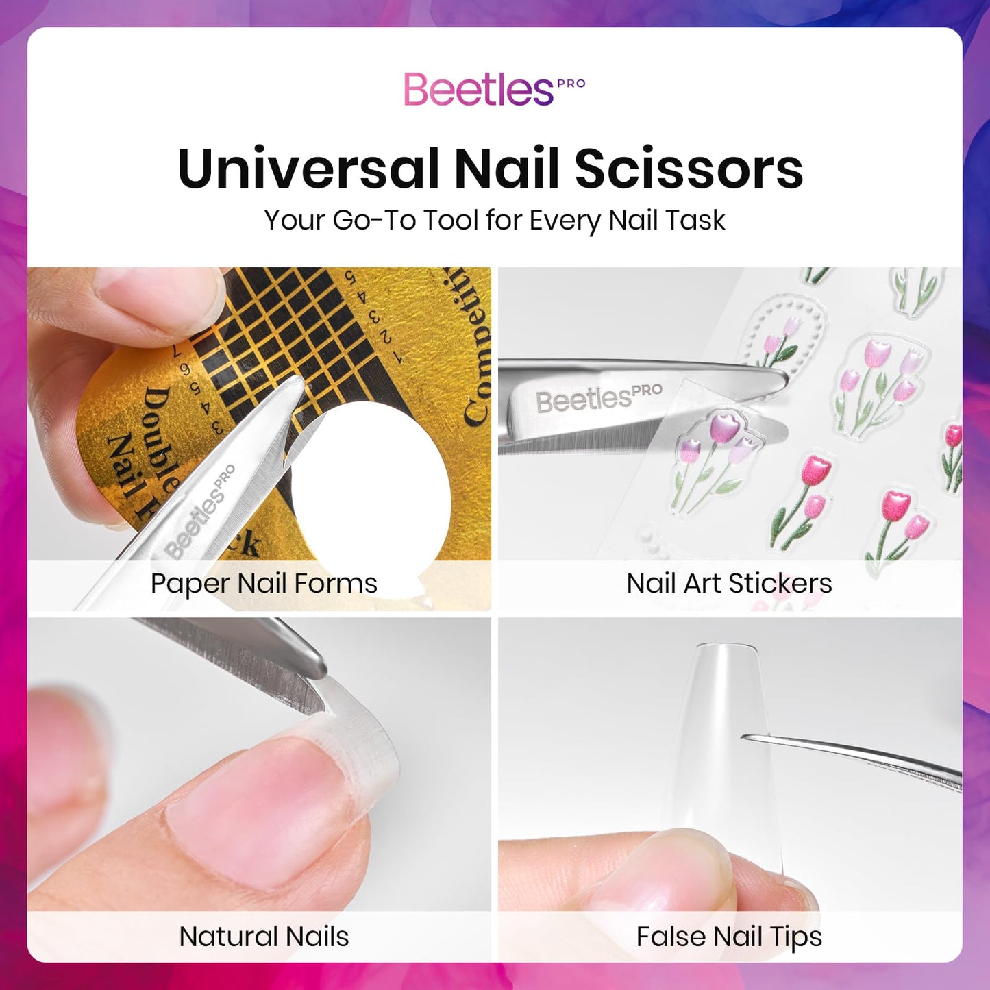 Beetles Pro 120-Pcs Nail File – Professional 100/180 Grit Double Sided Emery Board Nail Files Washable with Professional Curved Cuticle Scissors, Multi-Purpose Premium Stainless Steel