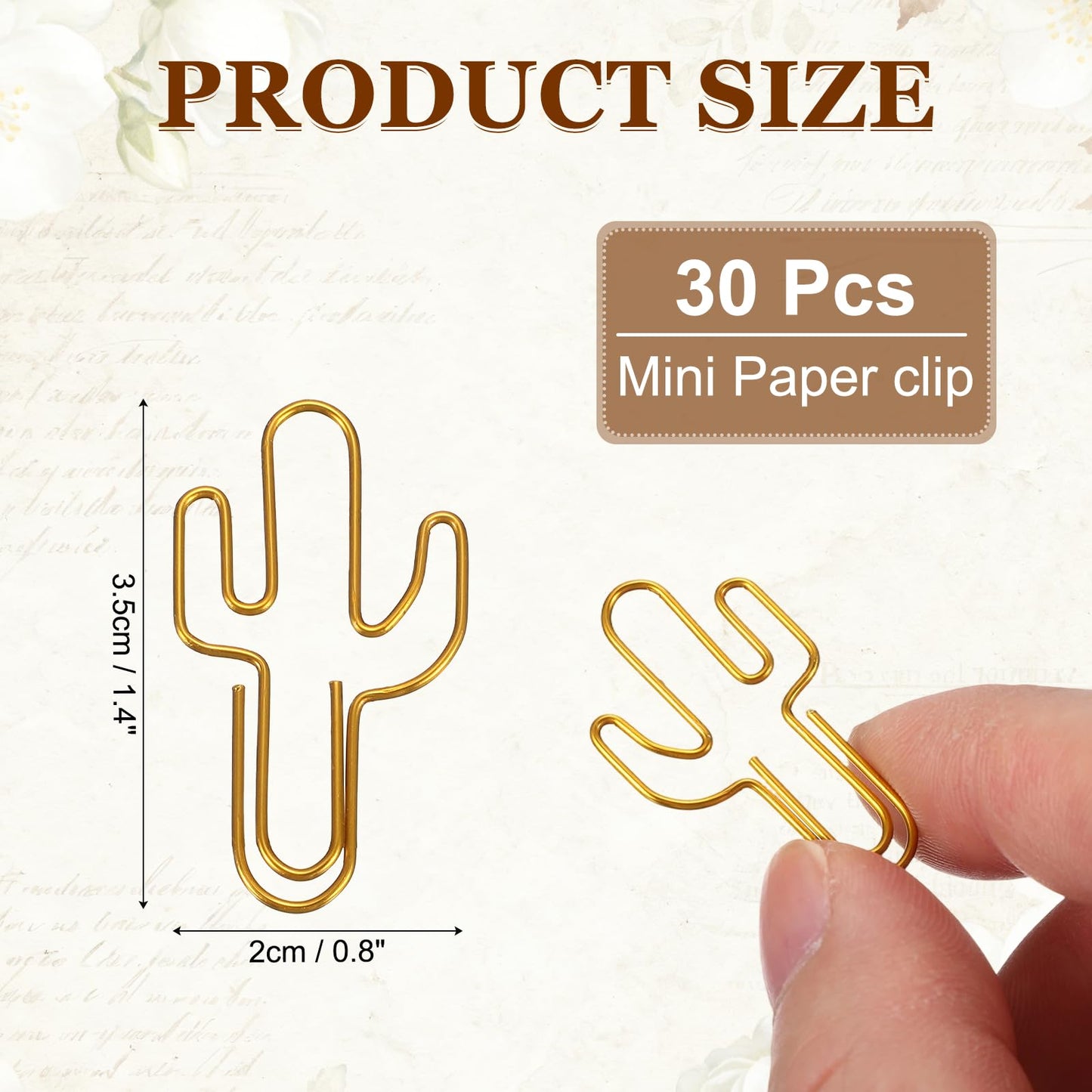 PATIKIL 60Pcs Paper Clip, Cactus Shape Metal Paper Clip Rust-Proof Small Cute Lovely Decorative Bookmarks for Notebook Document Office Home Supplies, Gold