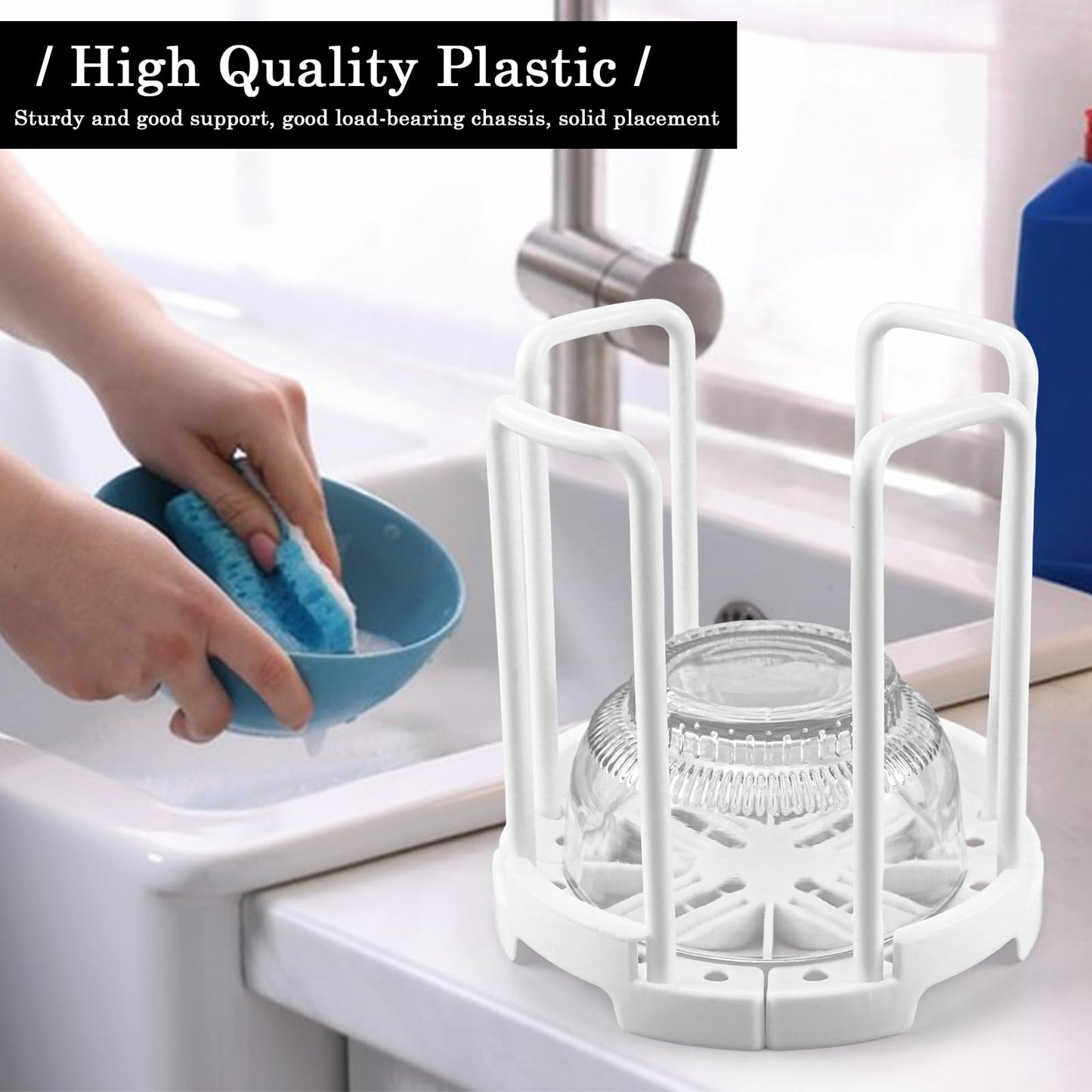ZJIVQO Bowl Rack, Adjustable Plate Holders, Dish Holder, Plate Dish Rack with Handle for Kitchen Bowl Organizer