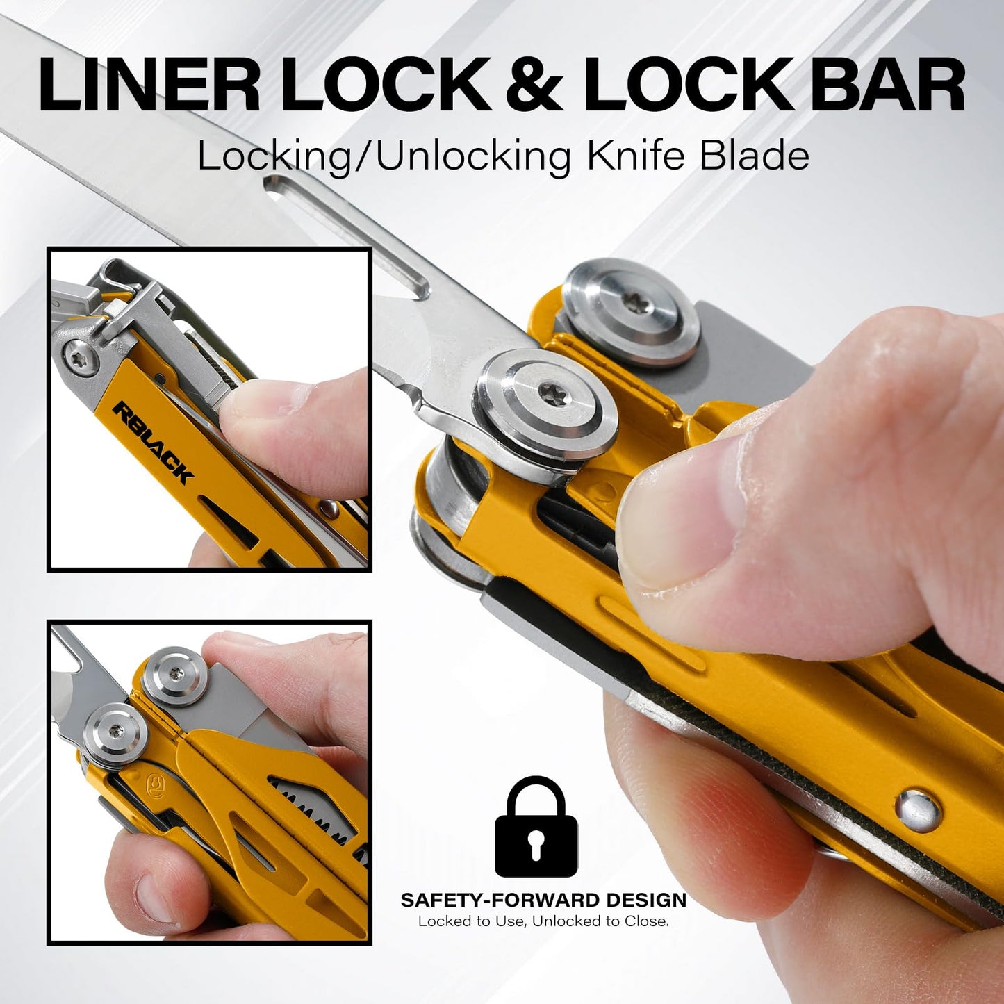 Multitool, 21-in-1 Multi Tool Pliers with Safety Locking and Spring-Action Scissors, Heavy-duty Stainless Steel Multi-tool Set with Nylon Sheath for Work, Home, Garden, DIY & Auto, Maple Yellow