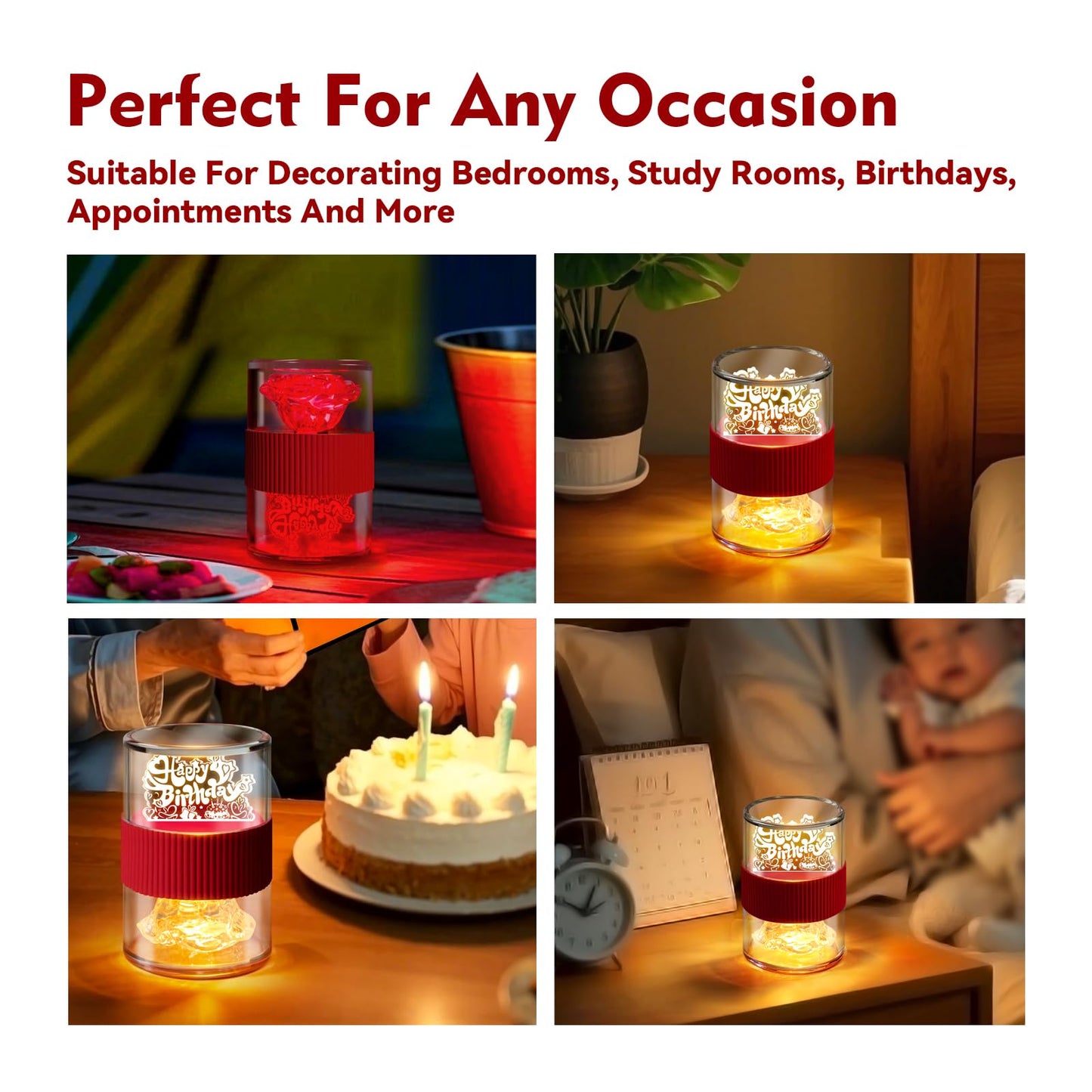 PARYRAY Happy Birthday Light for Table 3D Rose Flip LED Night Lights Color Changing Dimmable USB-C Input Rechargeable Touch Control Birthday Gift Lamps for Women Wife Mom Daughter