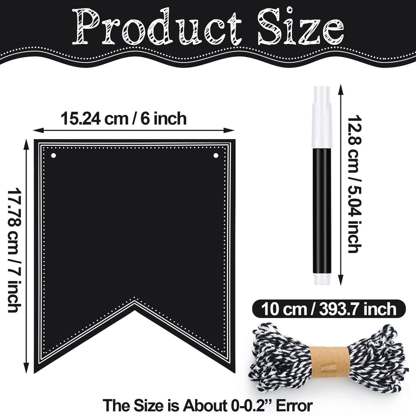 TaoBary 41 Pieces DIY Black Custom Banner Kit Includes 36 Pcs Black Blank Banners 4 Pcs White Chalk and Rope Custom Signs Phrase Banner for Birthday Wedding Baby Shower Themed Party Decorations