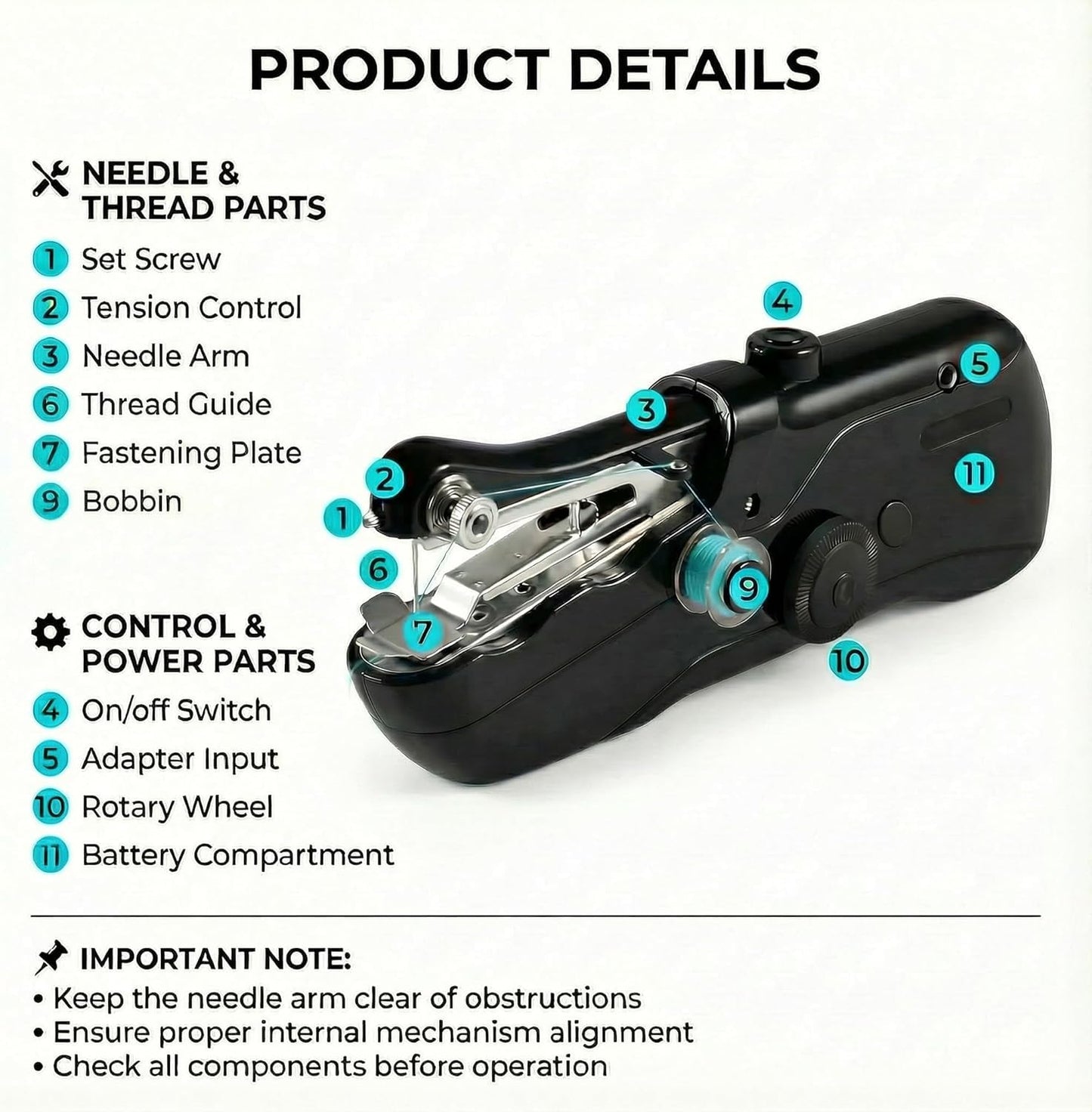 Portable Handheld Sewing Machine for Adults - Mini Hand Held Stitching Machine for Beginners - Small Electric Cordless for Hemming Quick Fabric Home Travel Clothes Pants DIY Denim