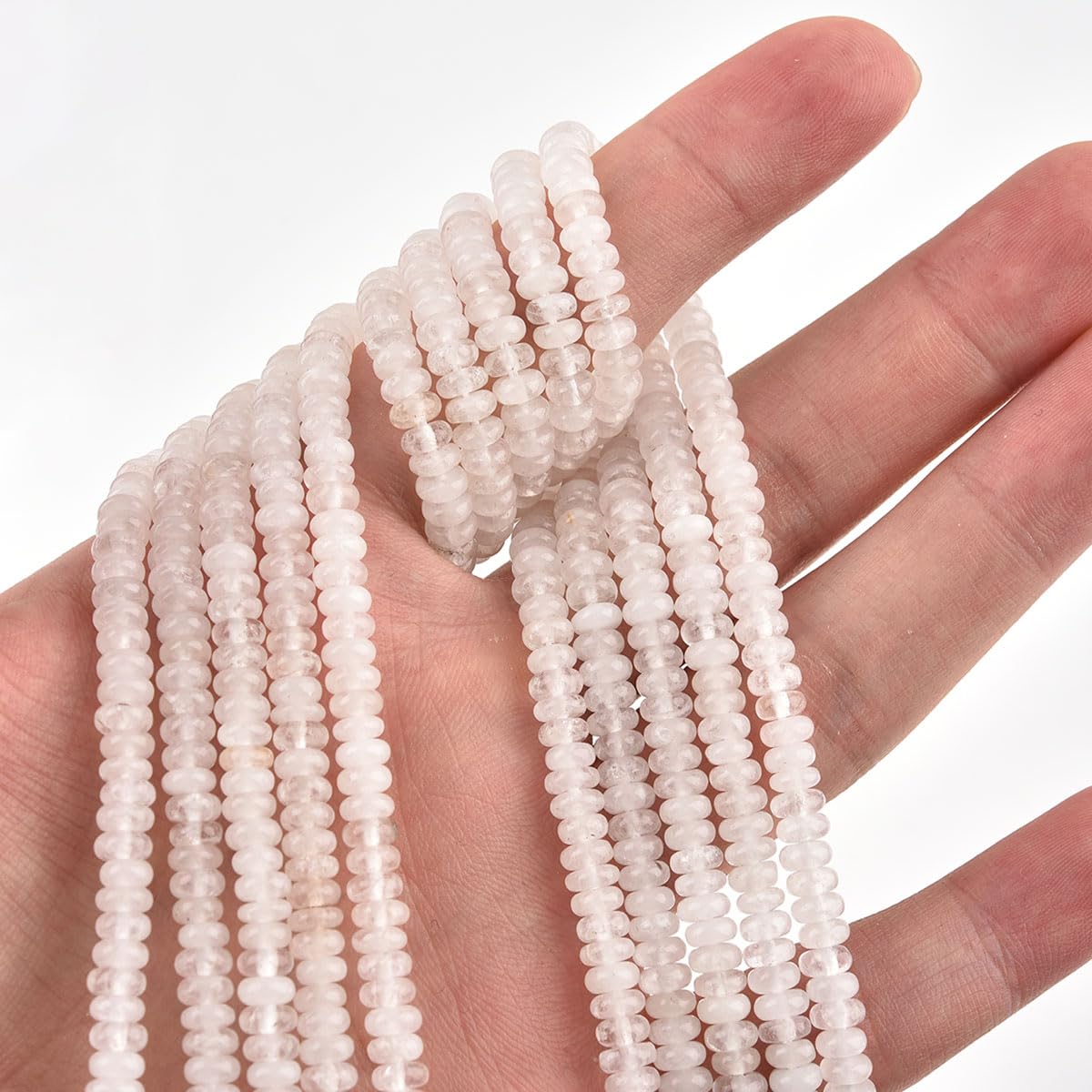 170pcs 4x2mm Natural White Crystal Stone Disk Rondelle Spacer Semi Precious Gemstone Loose Beads for Jewelry Making 15 Inch