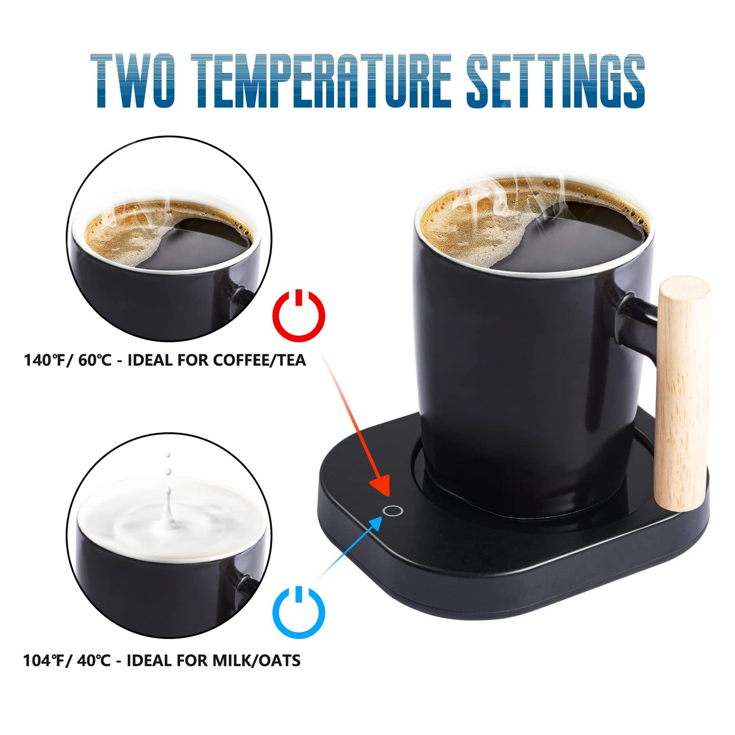 HOWAY Coffee Warmer & Mug Set, Cup Heater for Desk Temperature Control and Smart Auto Shut Off, 14oz, Two temperatures